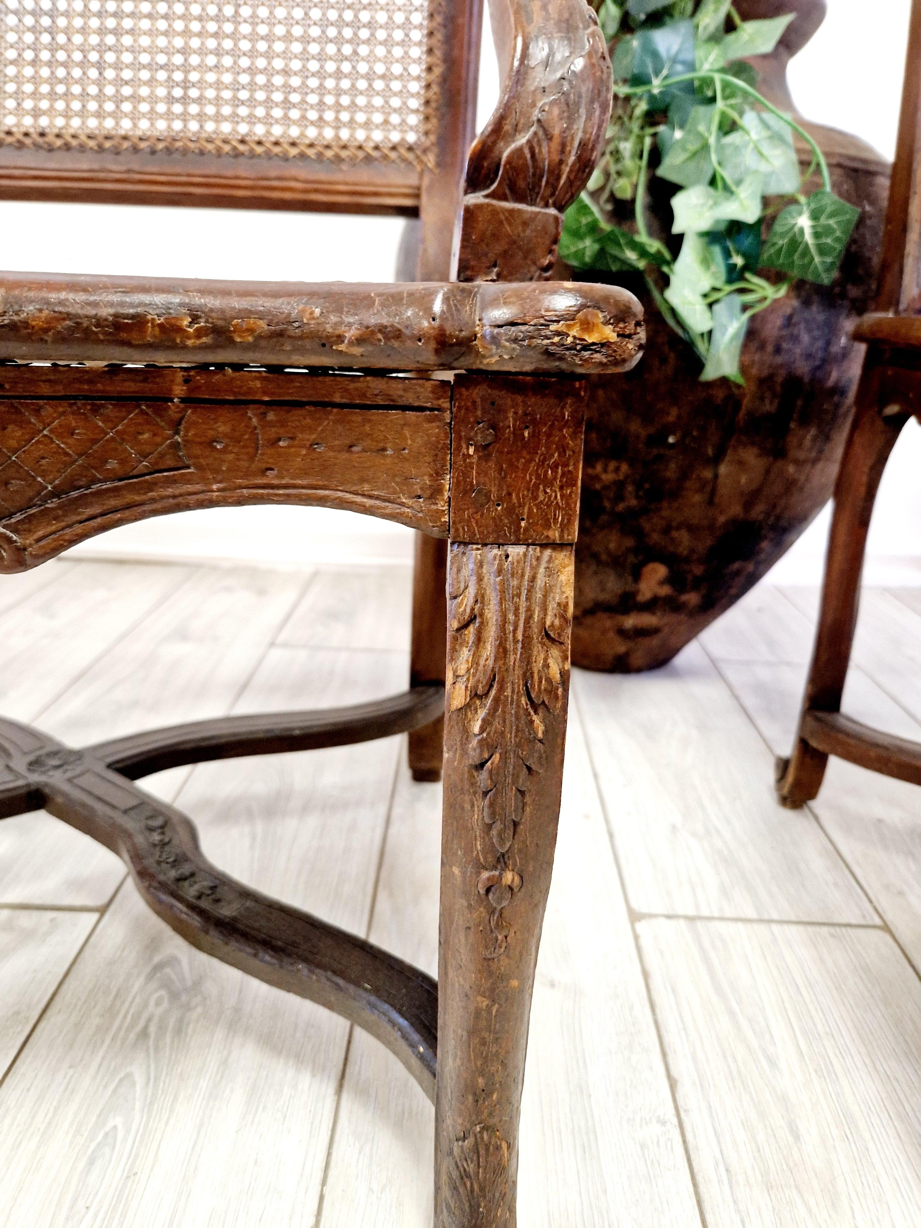 Regency Antique Paire de Fauteuils Canne Français Période Régence en vente