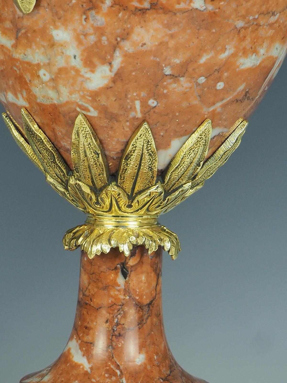 Antique Pair of French Cassolette Rouge Marble Table Lamps 3
