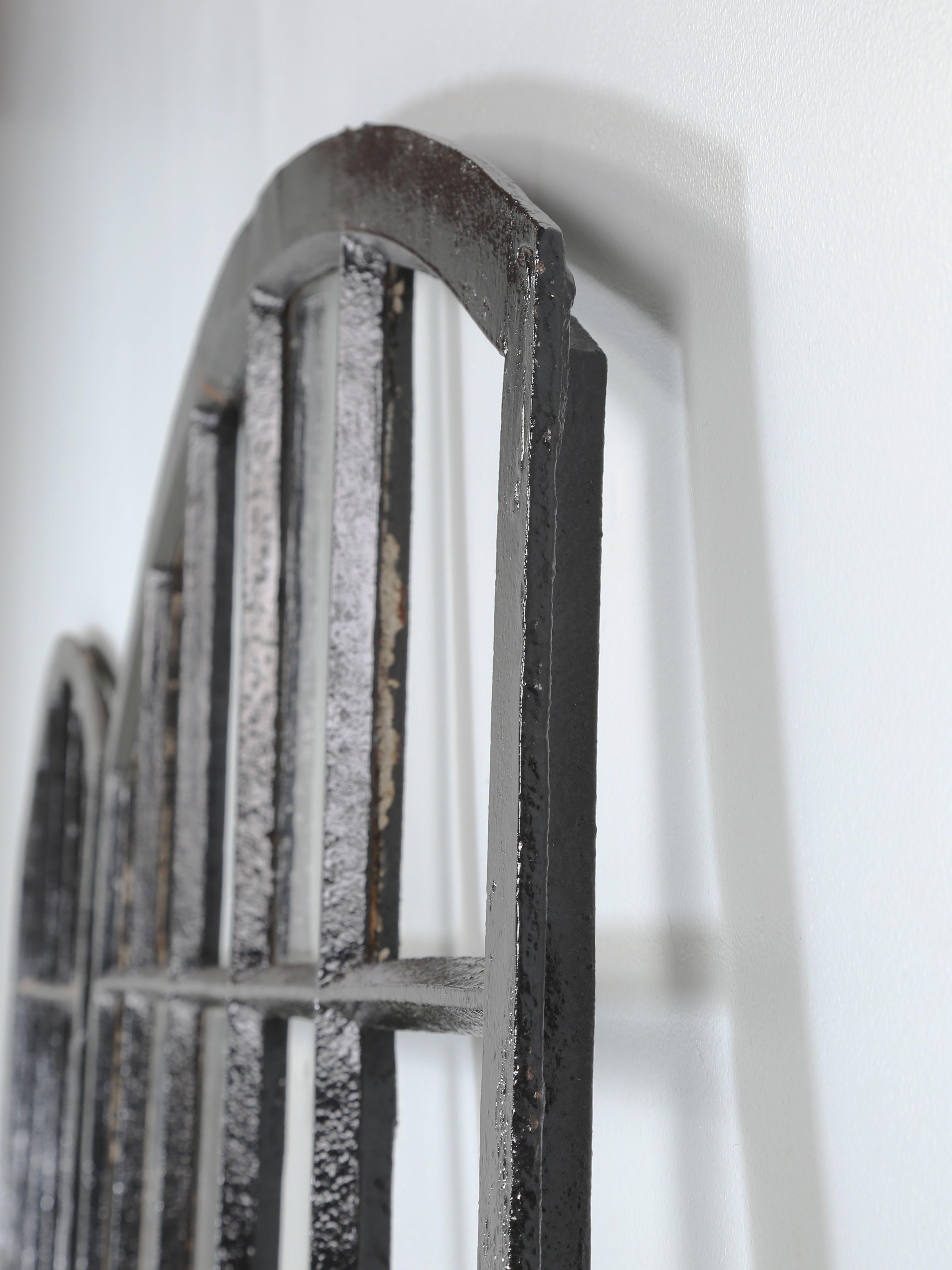 Industrial Antique Pair of French Cast iron Arch Top Windows c1800's Require new Glazing For Sale