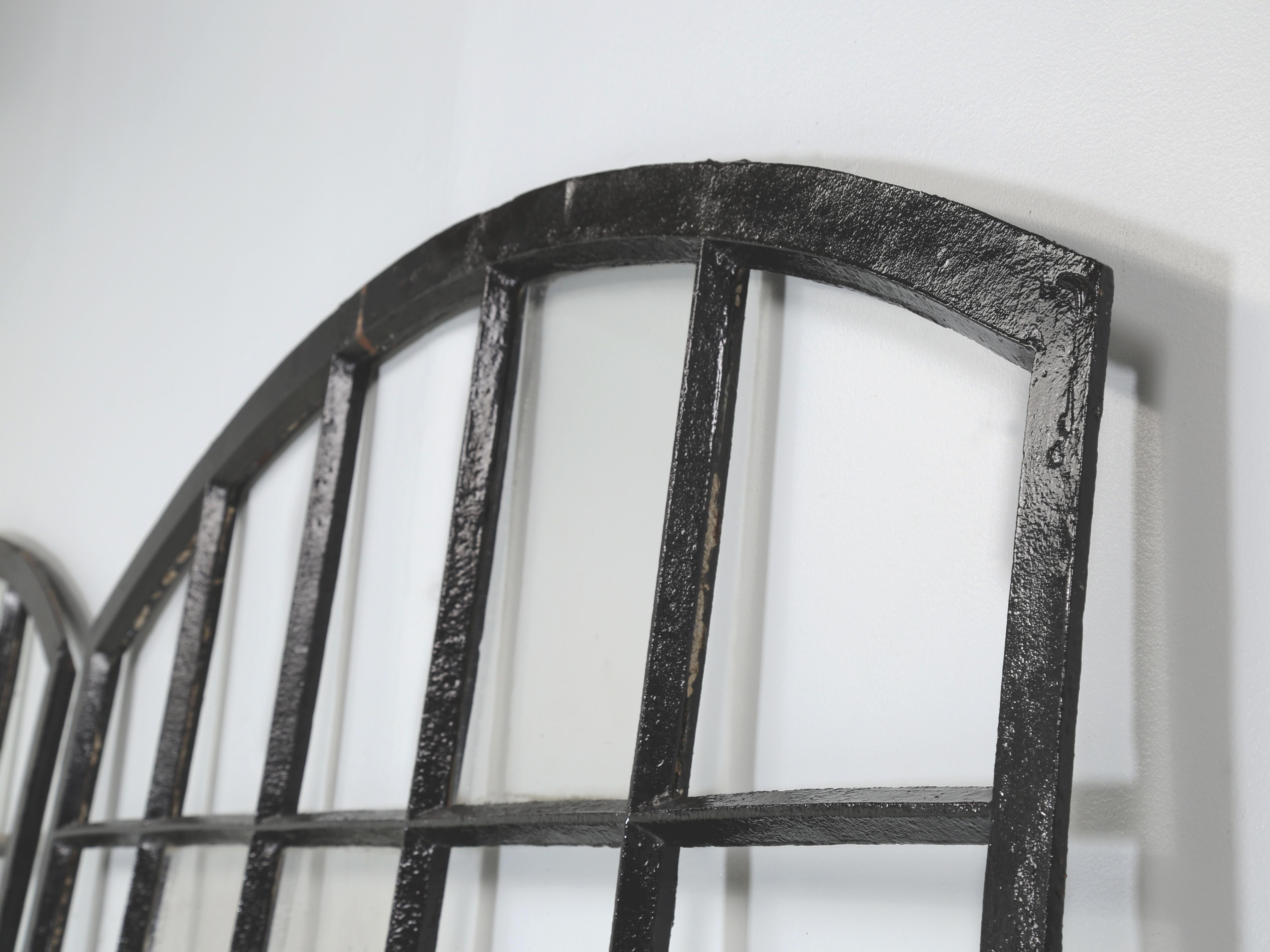 Antique Pair of French Cast iron Arch Top Windows c1800's Require new Glazing In Good Condition For Sale In Chicago, IL