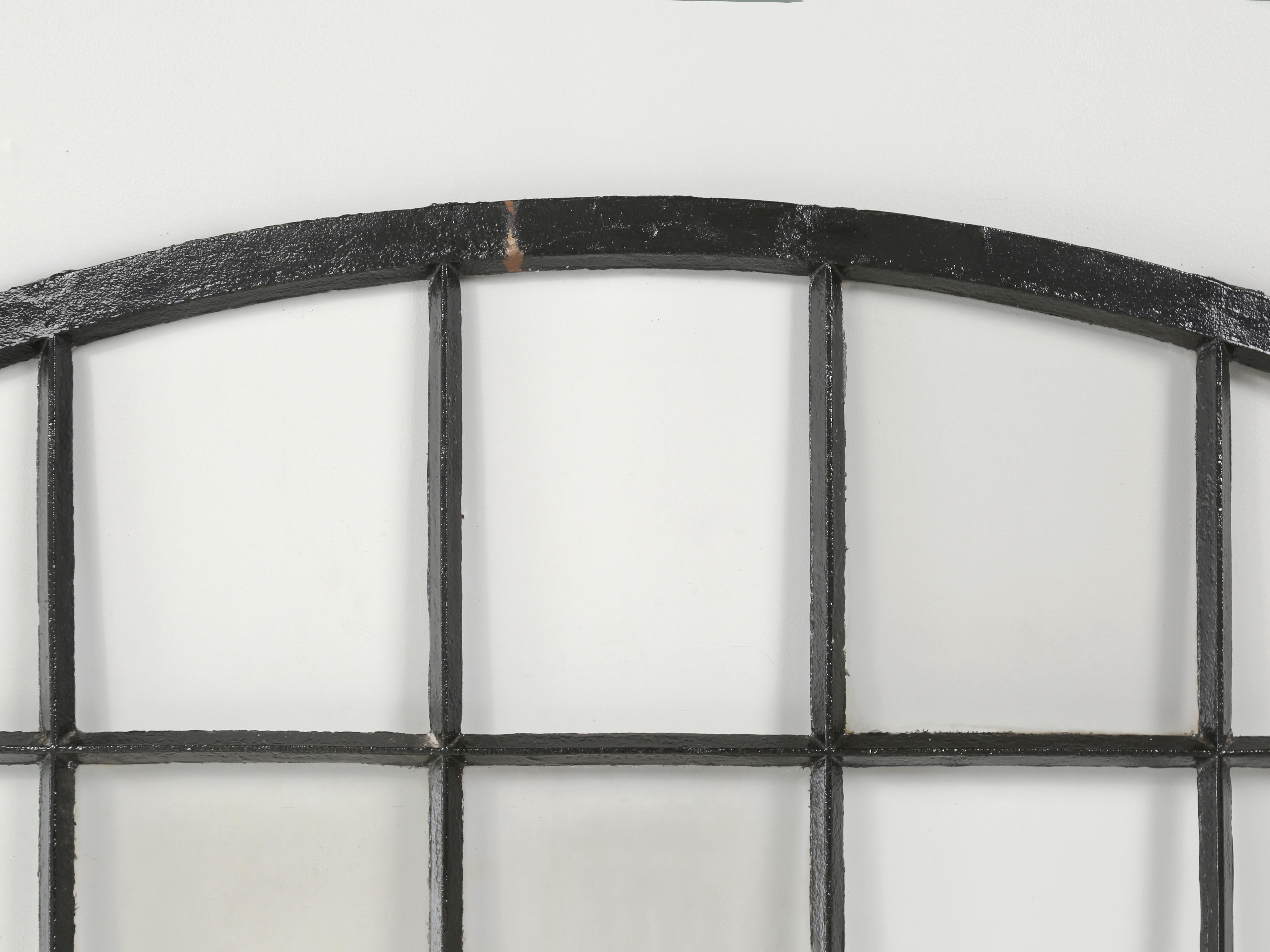 Late 19th Century Antique Pair of French Cast iron Arch Top Windows c1800's Require new Glazing For Sale