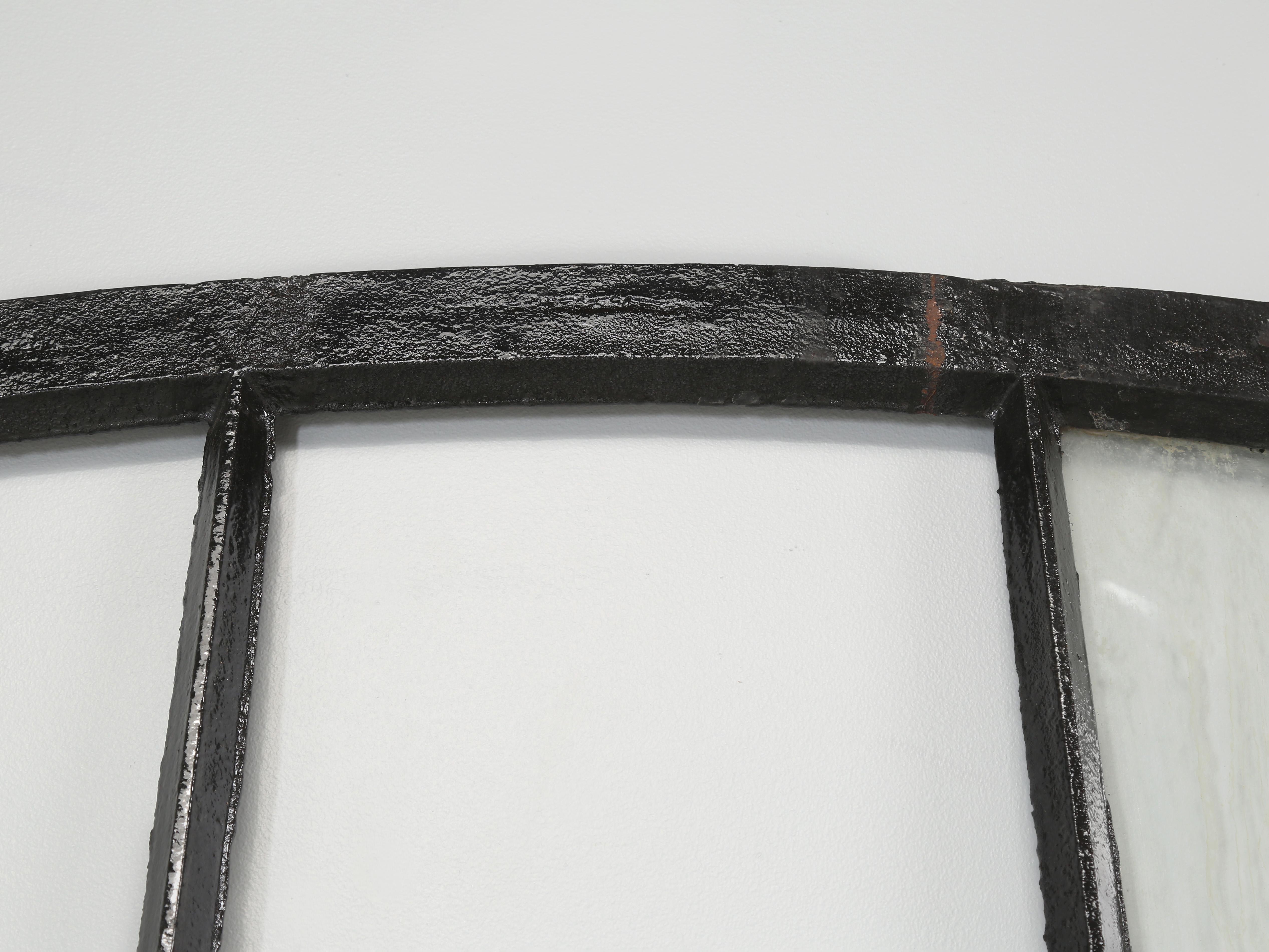 Glass Antique Pair of French Cast iron Arch Top Windows c1800's Require new Glazing For Sale