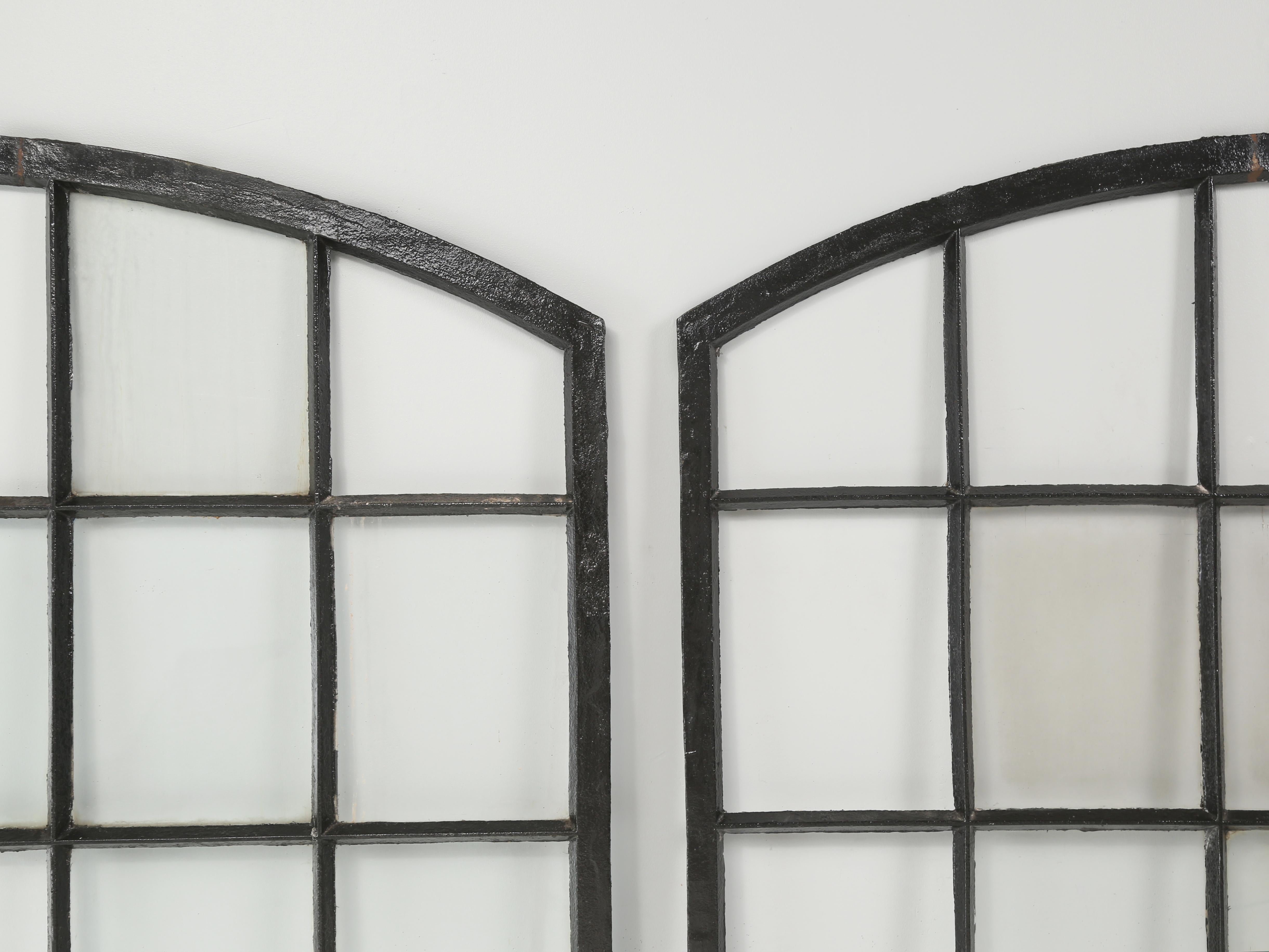 Antique Pair of French Cast iron Arch Top Windows c1800's Require new Glazing For Sale 1