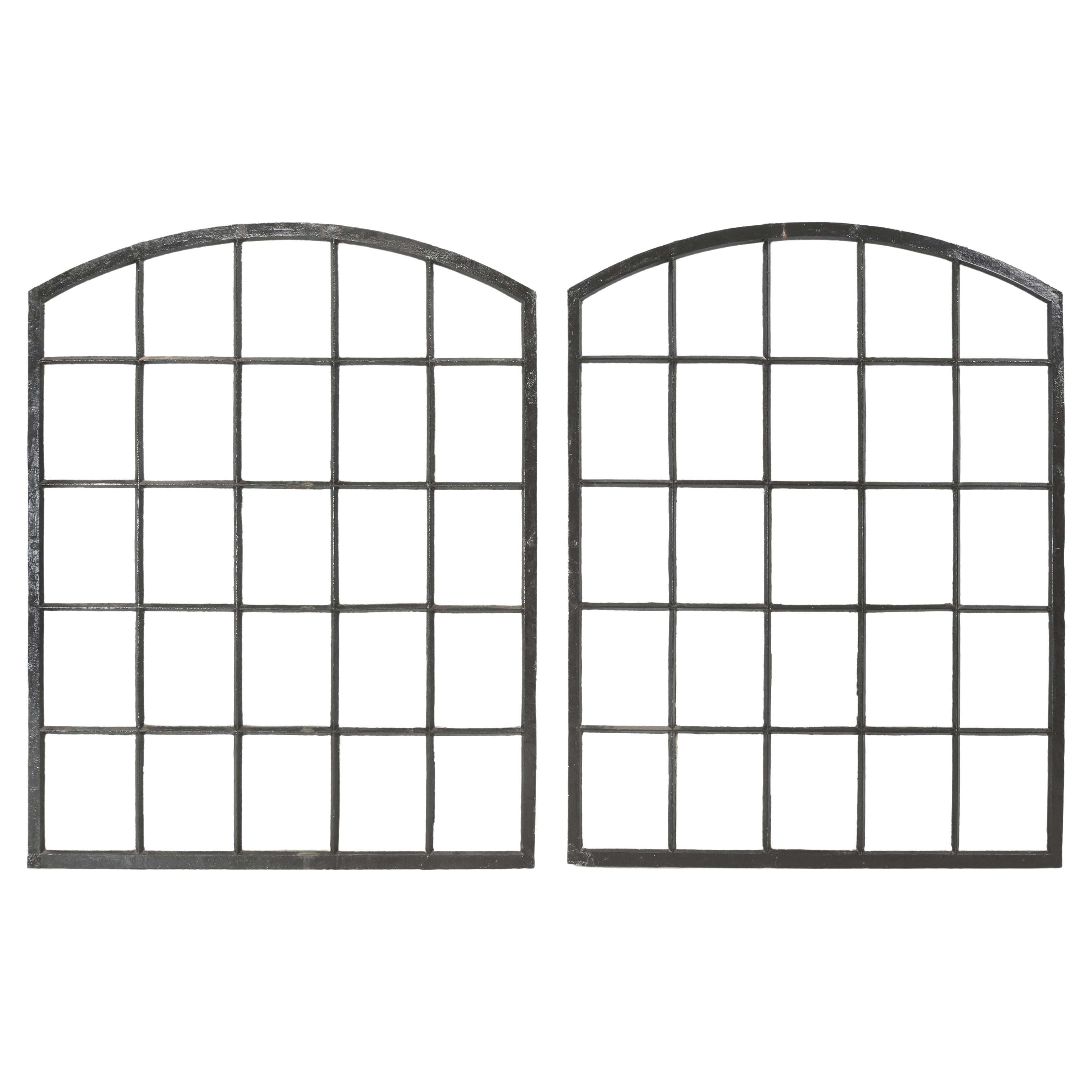 Antique Pair of French Cast iron Arch Top Windows c1800's Require new Glazing For Sale