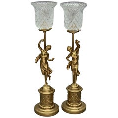 Antique Pair of French Classical Figural Greek Muse Gilt Table Lamps, circa 1900