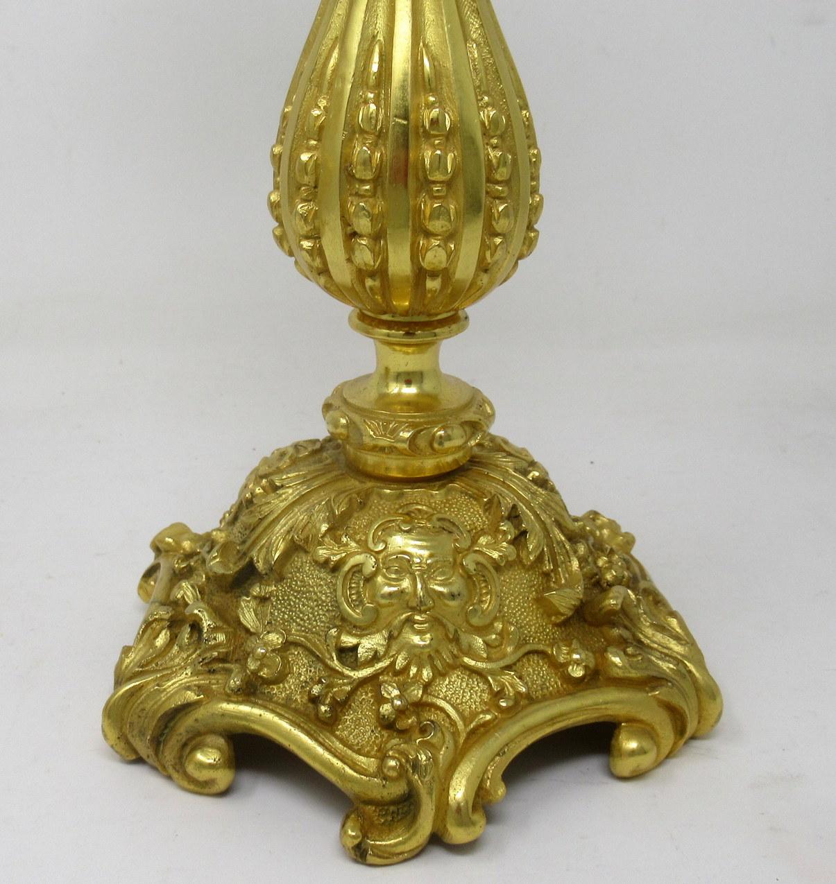19th Century Antique Pair of French Doré Bronze Neoclassical Ormolu Gilt Candlestick Lamps