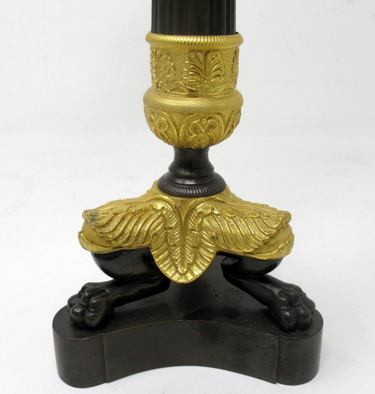 19th Century Antique Pair of French Doré Bronze Neoclassical Ormolu Gilt Candlestick Lamps