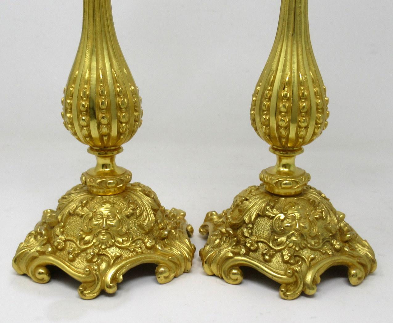 Antique Pair of French Doré Bronze Neoclassical Ormolu Gilt Candlestick Lamps 1