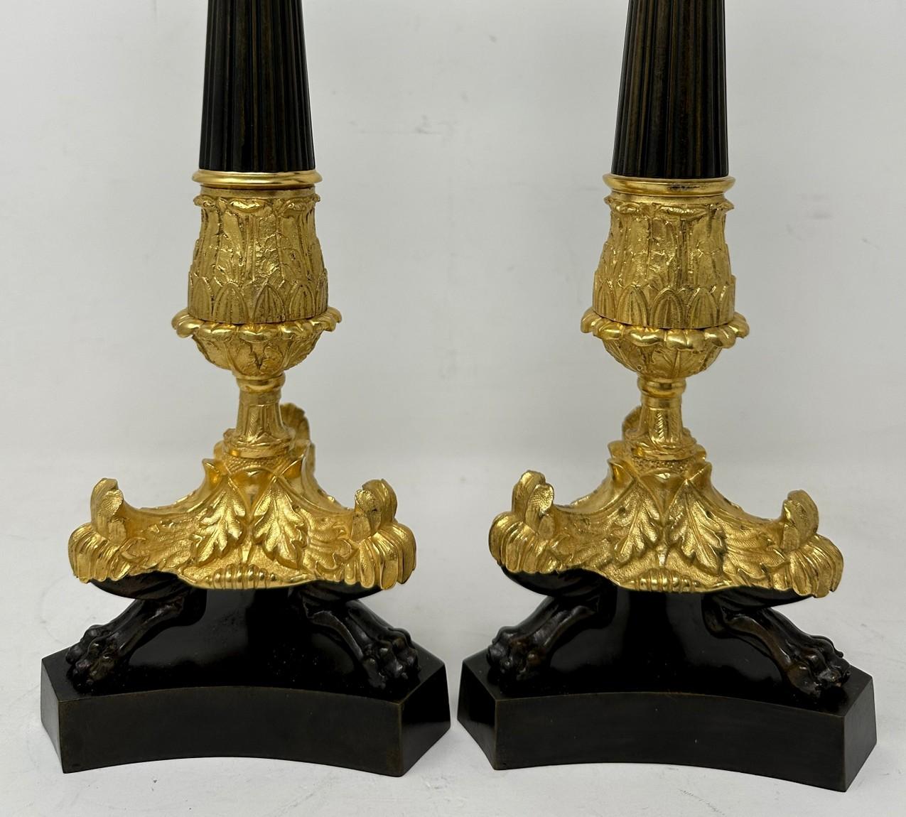 Antique Pair of French Doré Bronze Neoclassical Ormolu Gilt Candlesticks Lamps  For Sale 5