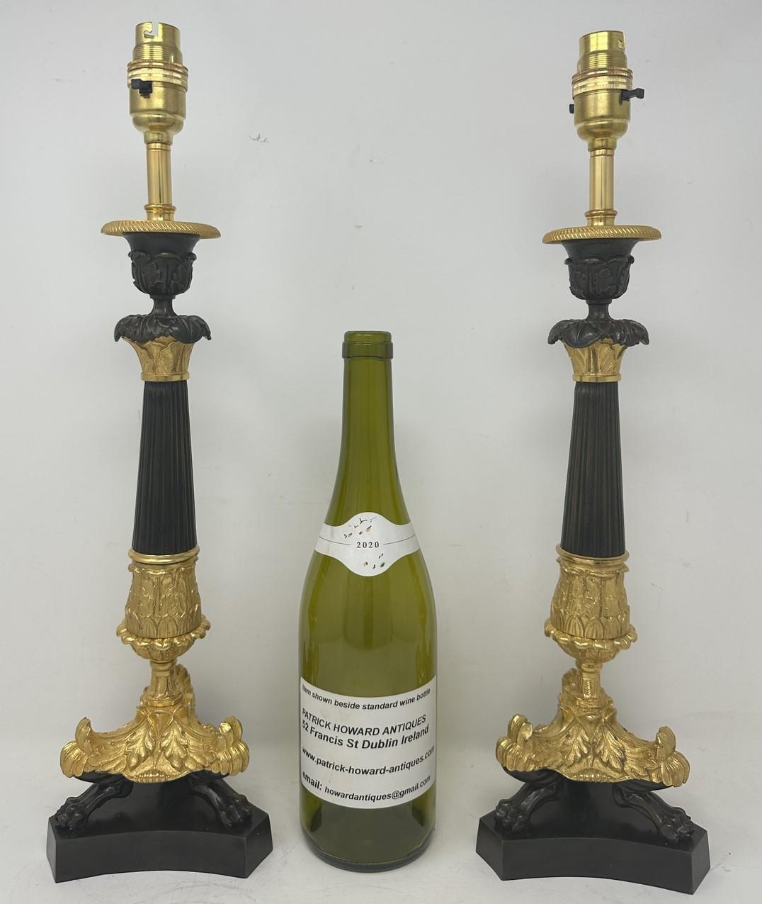 Antique Pair of French Doré Bronze Neoclassical Ormolu Gilt Candlesticks Lamps  For Sale 6