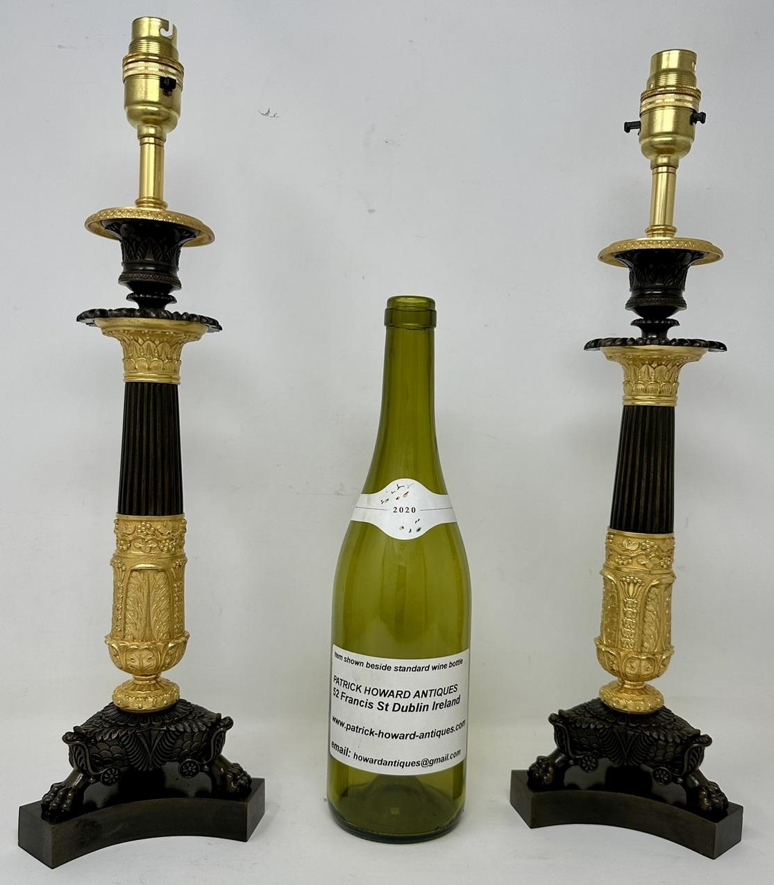Antique Pair of French Doré Bronze Neoclassical Ormolu Gilt Candlesticks Lamps  For Sale 7