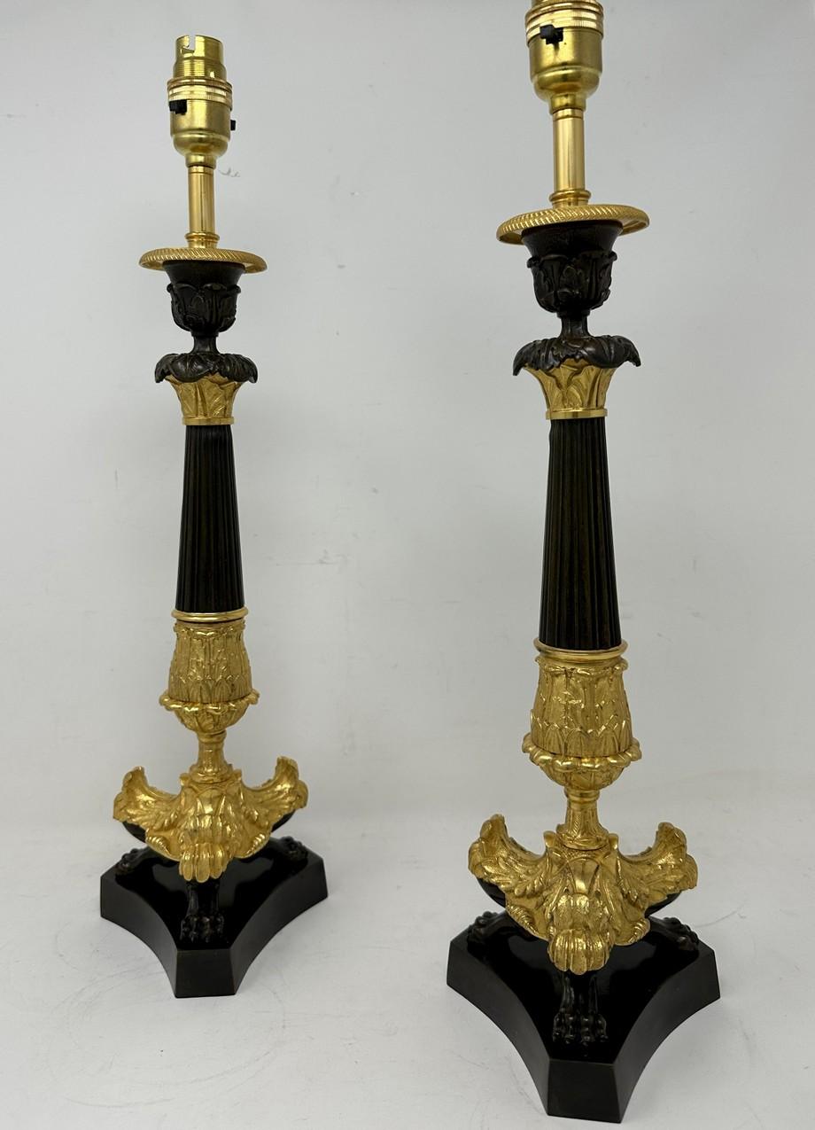 Antique Pair of French Doré Bronze Neoclassical Ormolu Gilt Candlesticks Lamps  In Good Condition For Sale In Dublin, Ireland