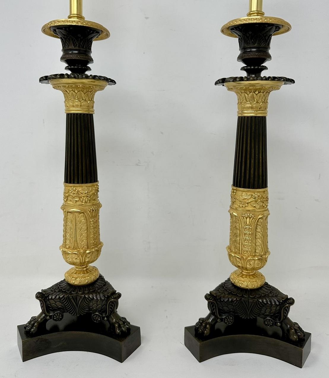 Antique Pair of French Doré Bronze Neoclassical Ormolu Gilt Candlesticks Lamps  In Good Condition For Sale In Dublin, Ireland