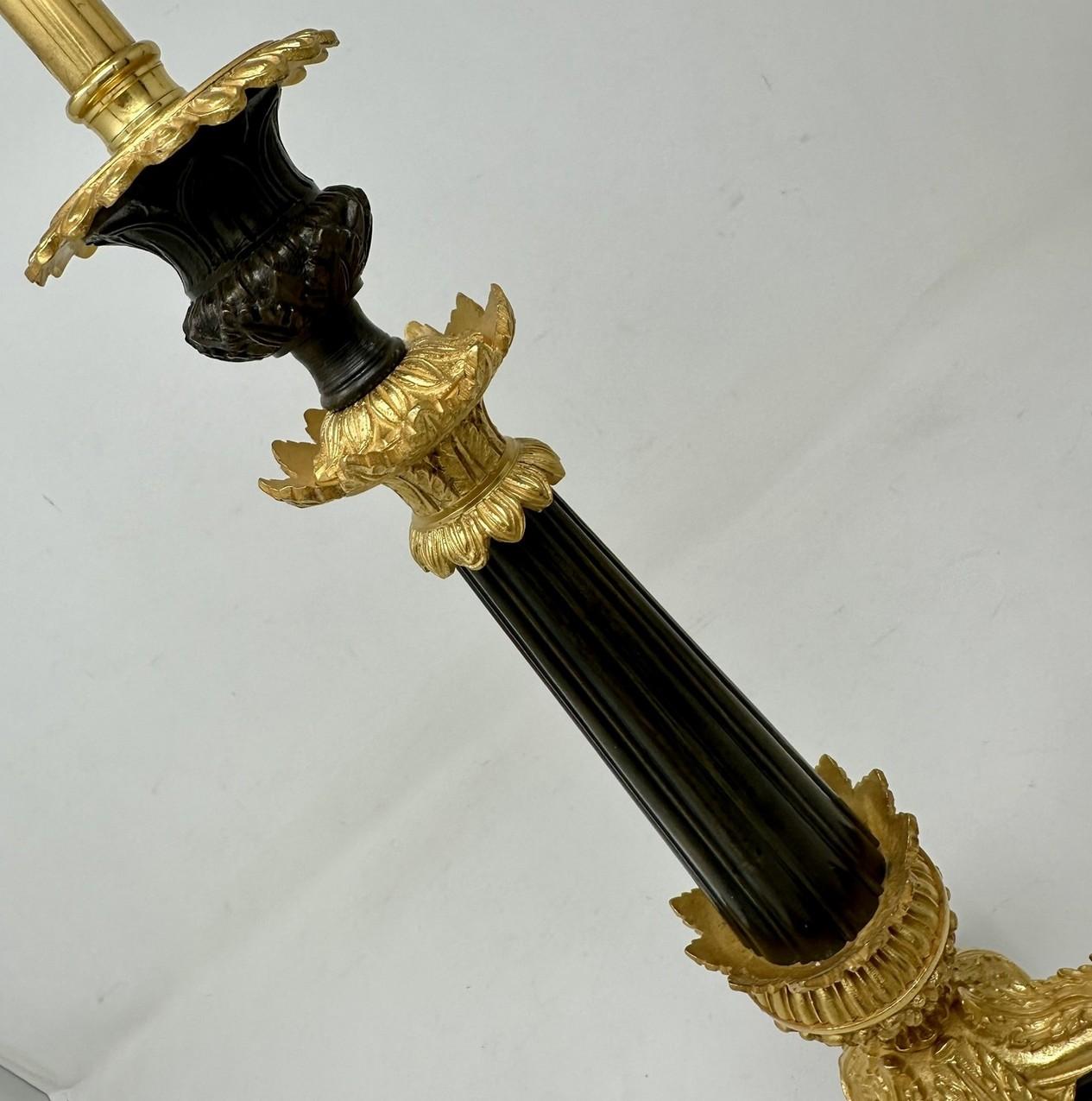 Antique Pair French Doré Bronze Neoclassical Ormolu Gilt Candlestick Table Lamps 1