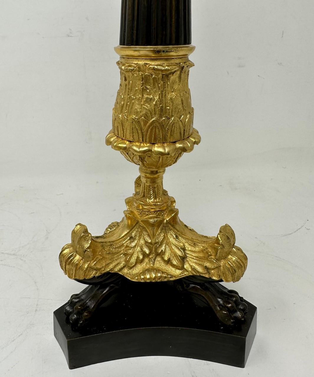 Antique Pair of French Doré Bronze Neoclassical Ormolu Gilt Candlesticks Lamps  For Sale 3