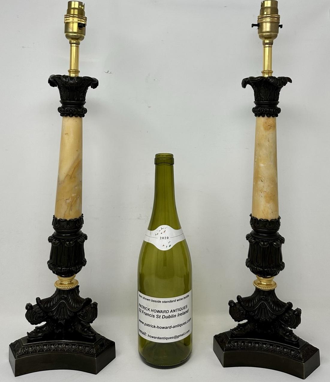 Antike Paar Französisch Doré Bronze Ormolu Sienna Marmor Kerzenständer Tischlampen im Angebot 5