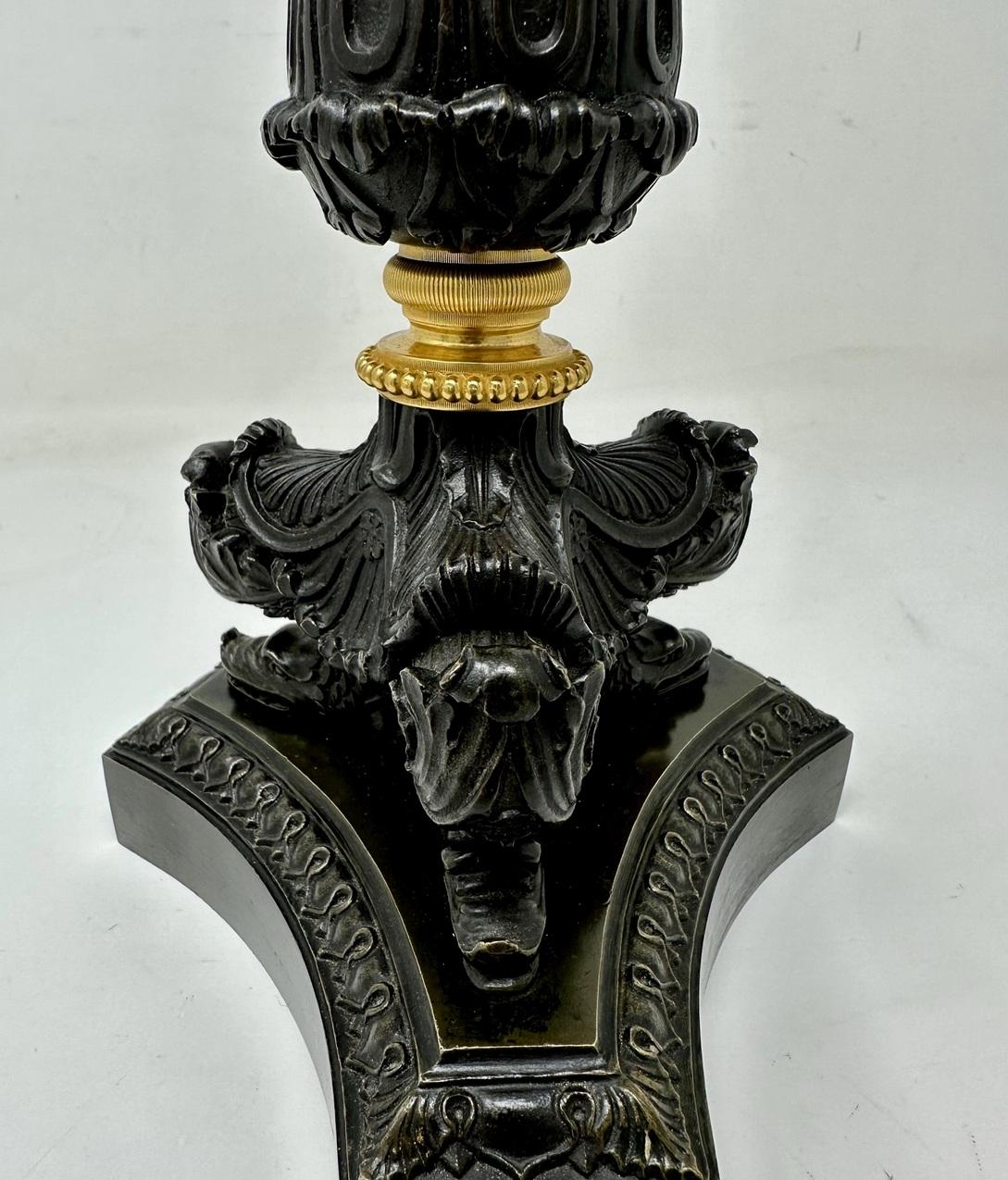 Antique Pair of French Doré Bronze Ormolu Sienna Marble Candlesticks Table Lamps For Sale 3