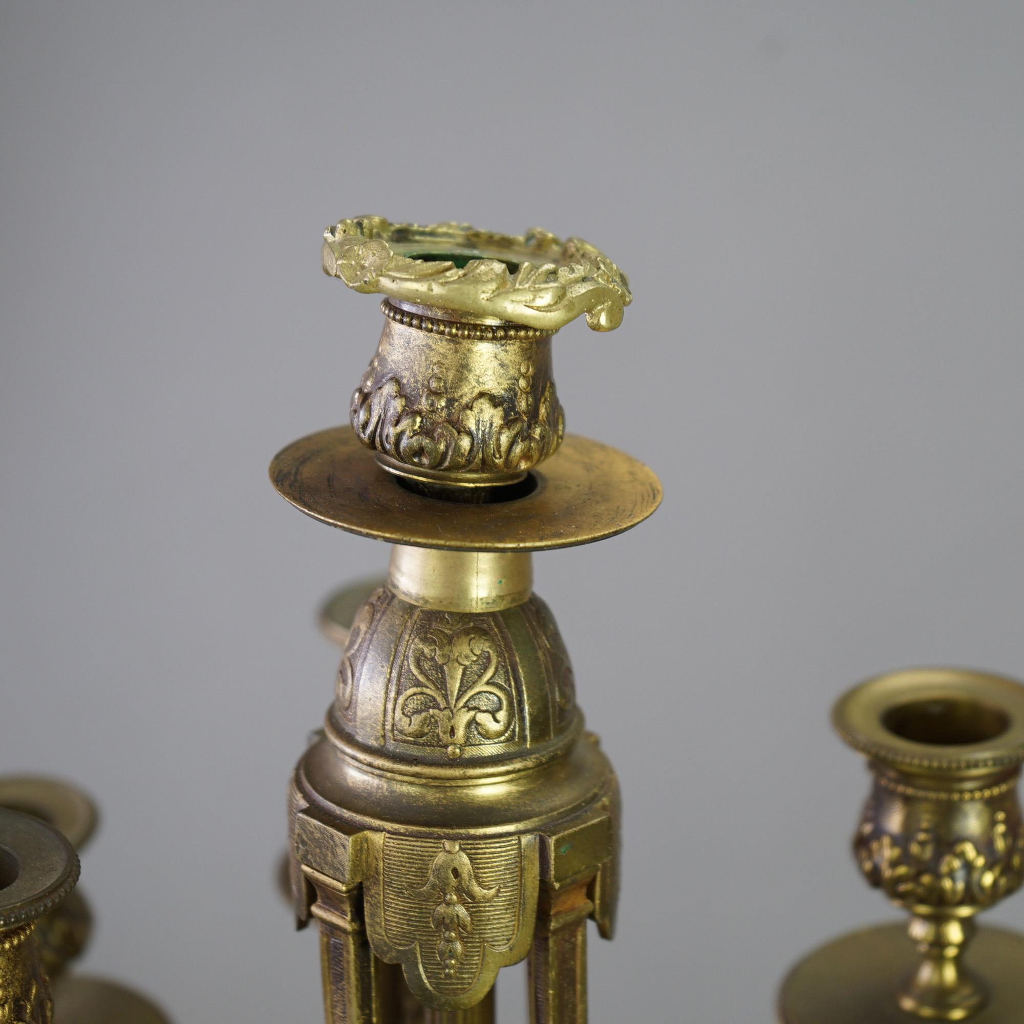 Antique Pair of French Empire Gilt Bronze & Rouge Marble Candelabra 19thC For Sale 5