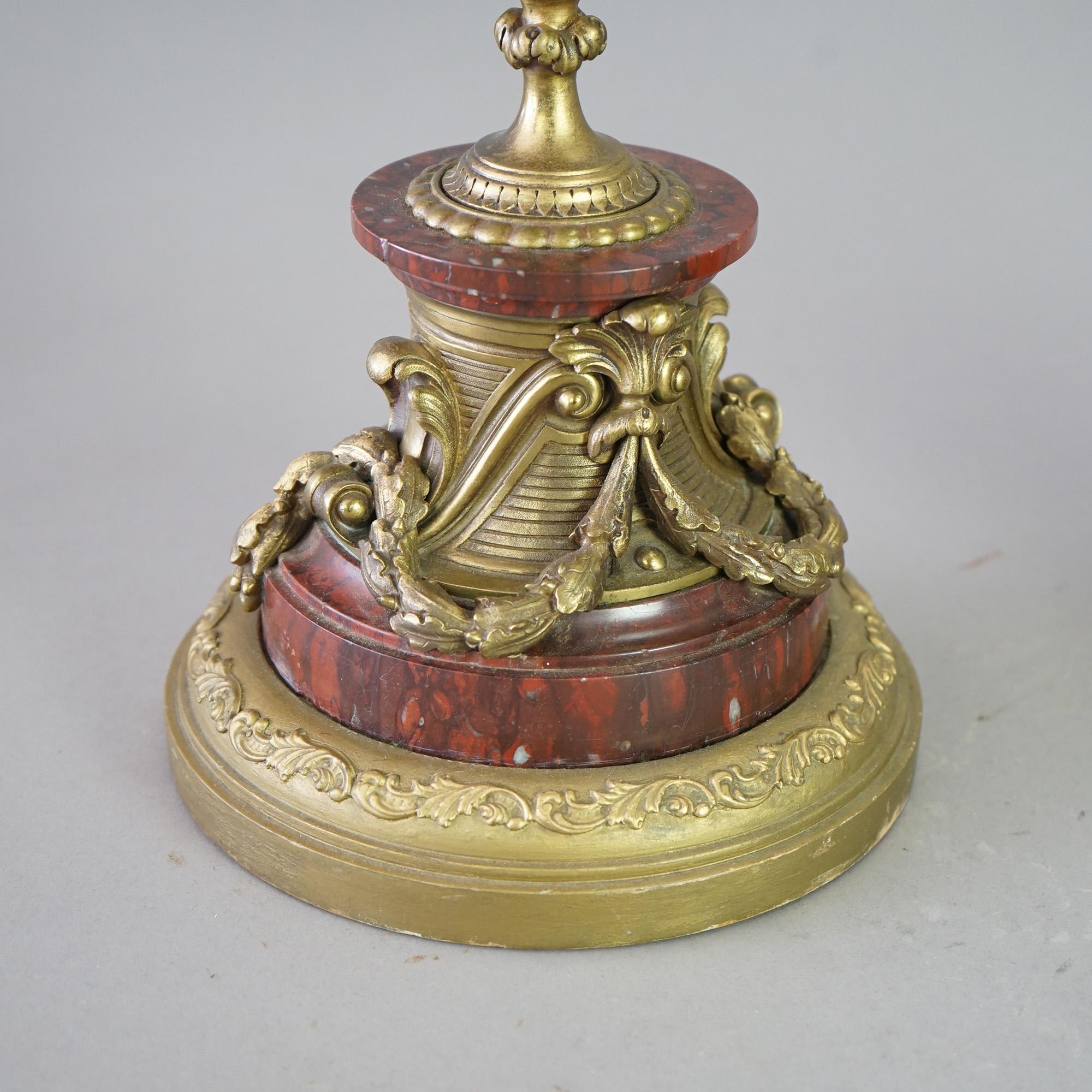 Antikes Paar französischer Empire-Kandelaber aus vergoldeter Bronze und rotem Marmor aus dem 19. Jahrhundert im Angebot 10