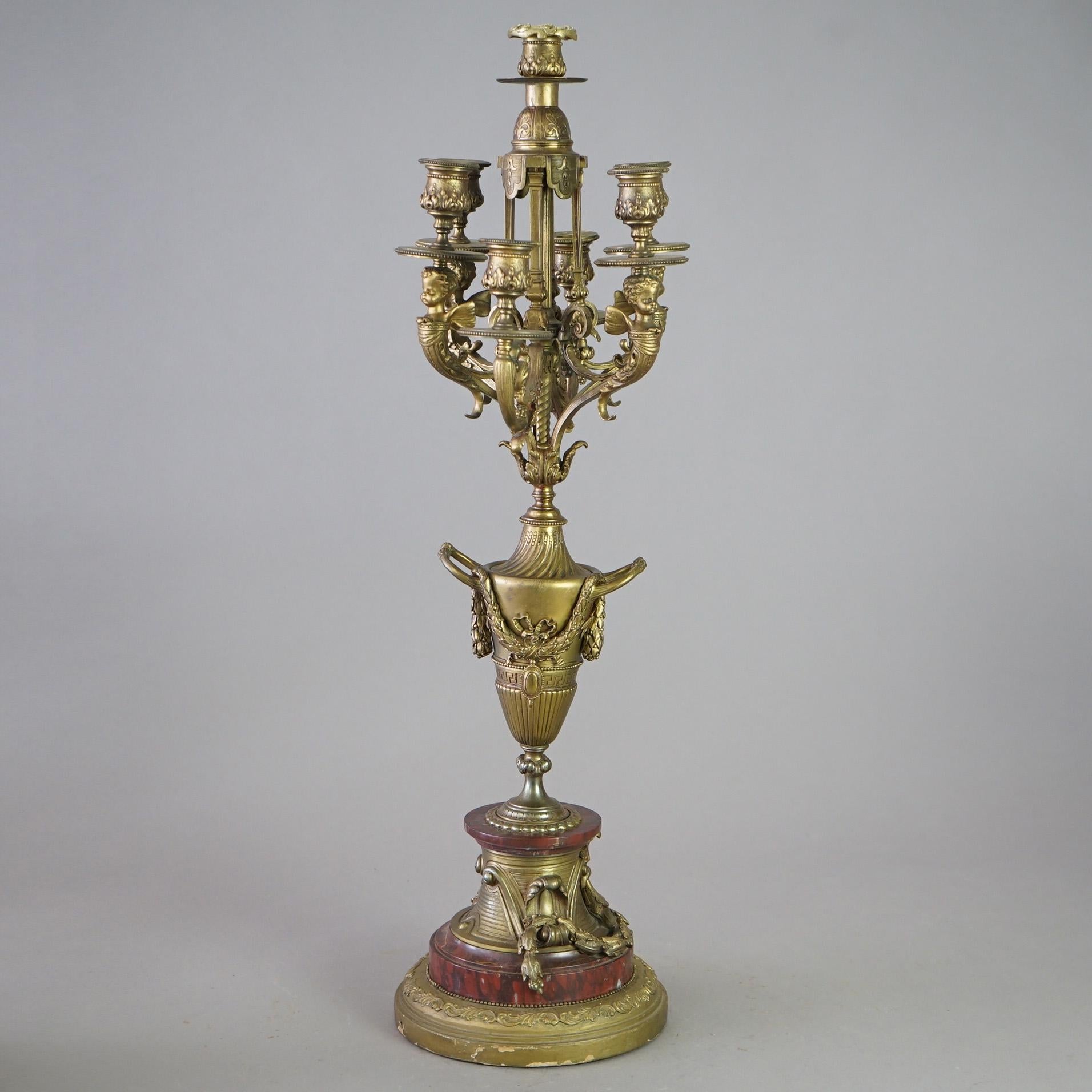 Antique Pair of French Empire Gilt Bronze & Rouge Marble Candelabra 19thC For Sale 1