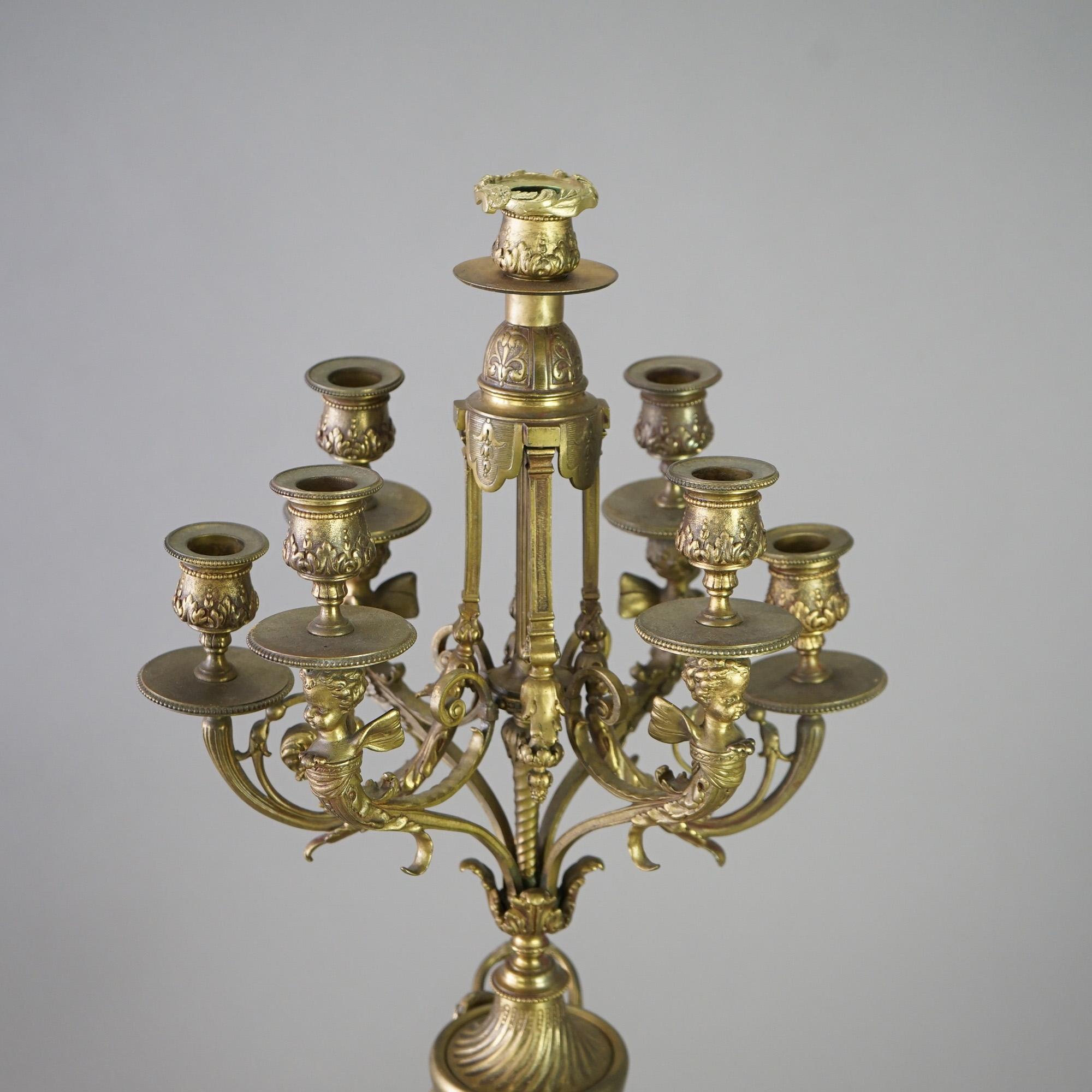 Antique Pair of French Empire Gilt Bronze & Rouge Marble Candelabra 19thC For Sale 2