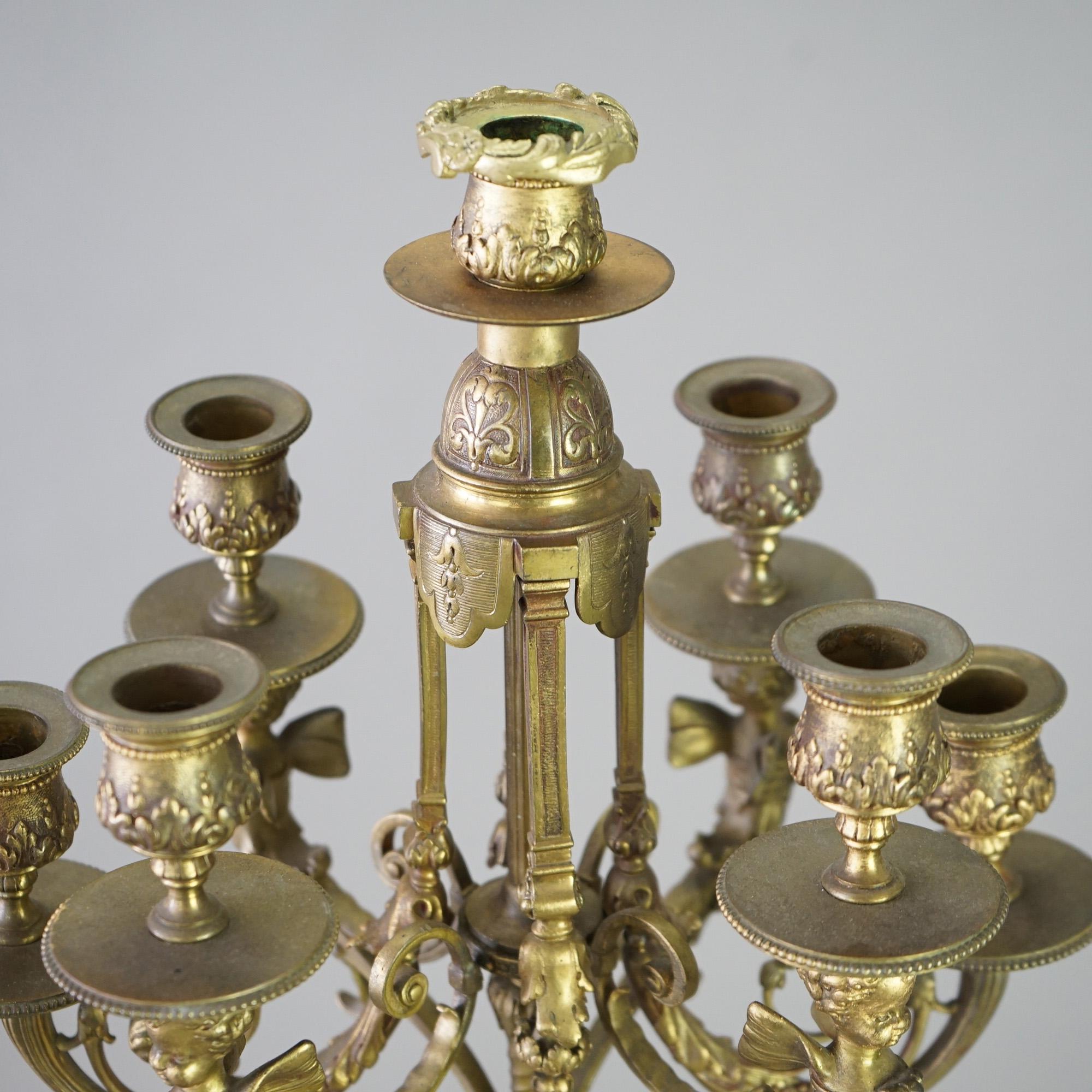 Antique Pair of French Empire Gilt Bronze & Rouge Marble Candelabra 19thC For Sale 3