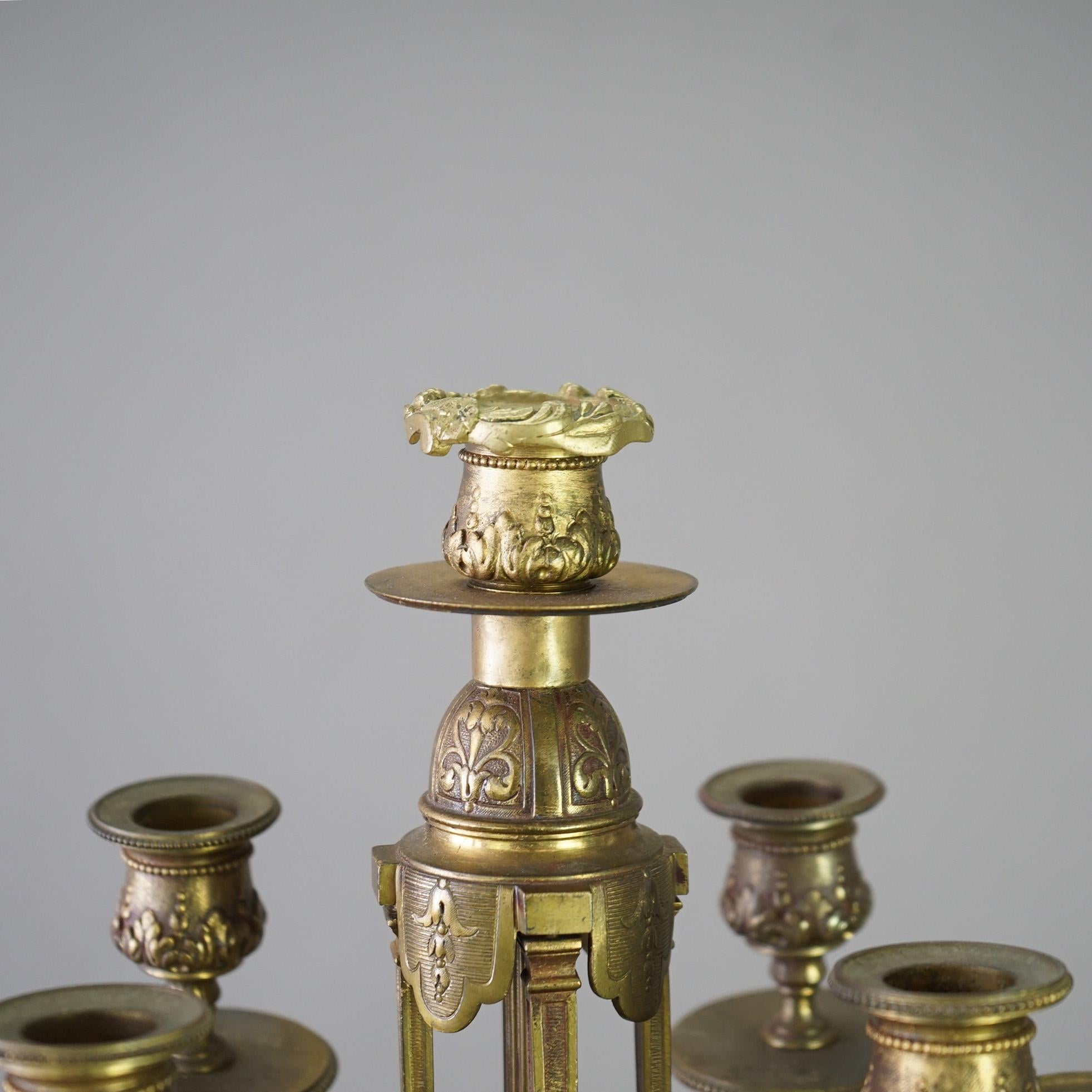 Antique Pair of French Empire Gilt Bronze & Rouge Marble Candelabra 19thC For Sale 4