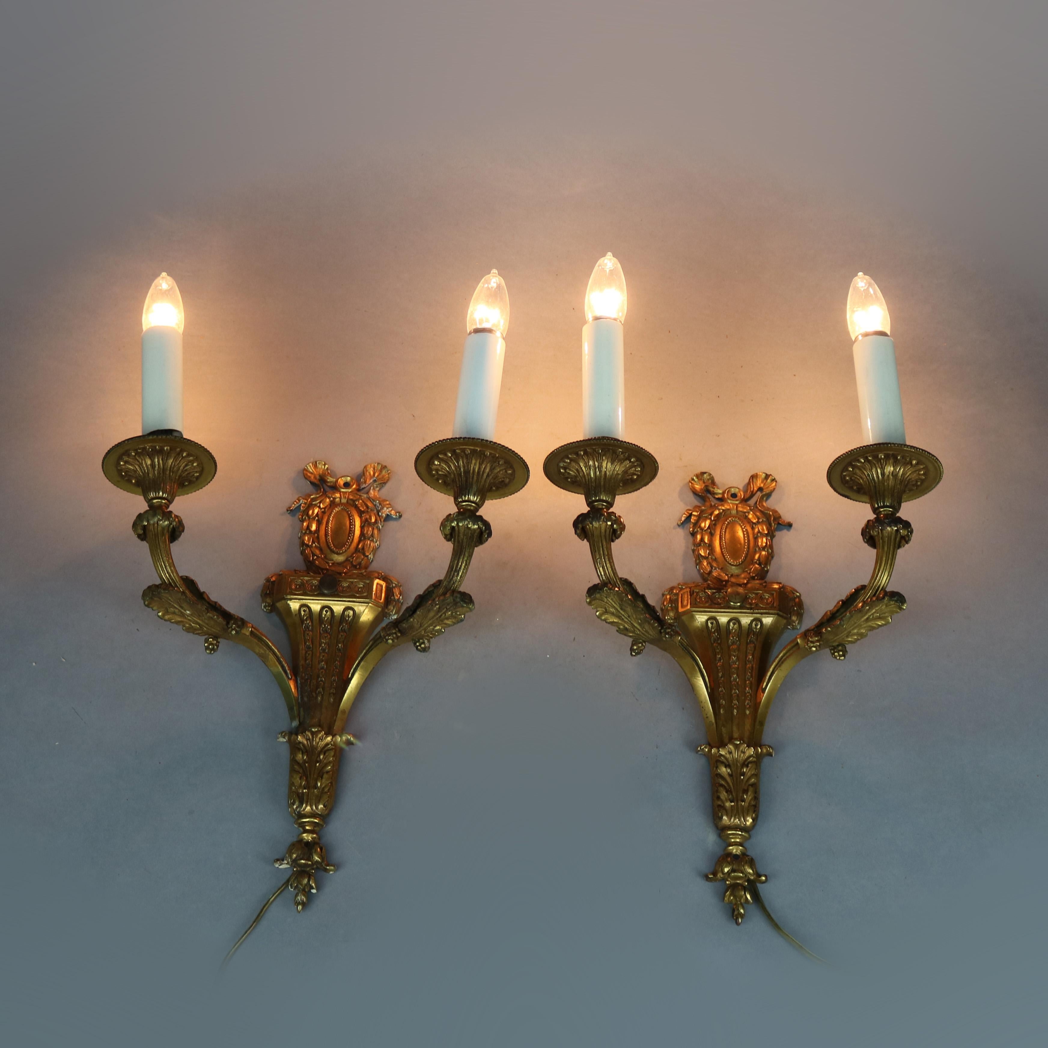 Antique Pair of French Empire Gilt Bronze Torchiere Wall Sconces, 20th Century 6