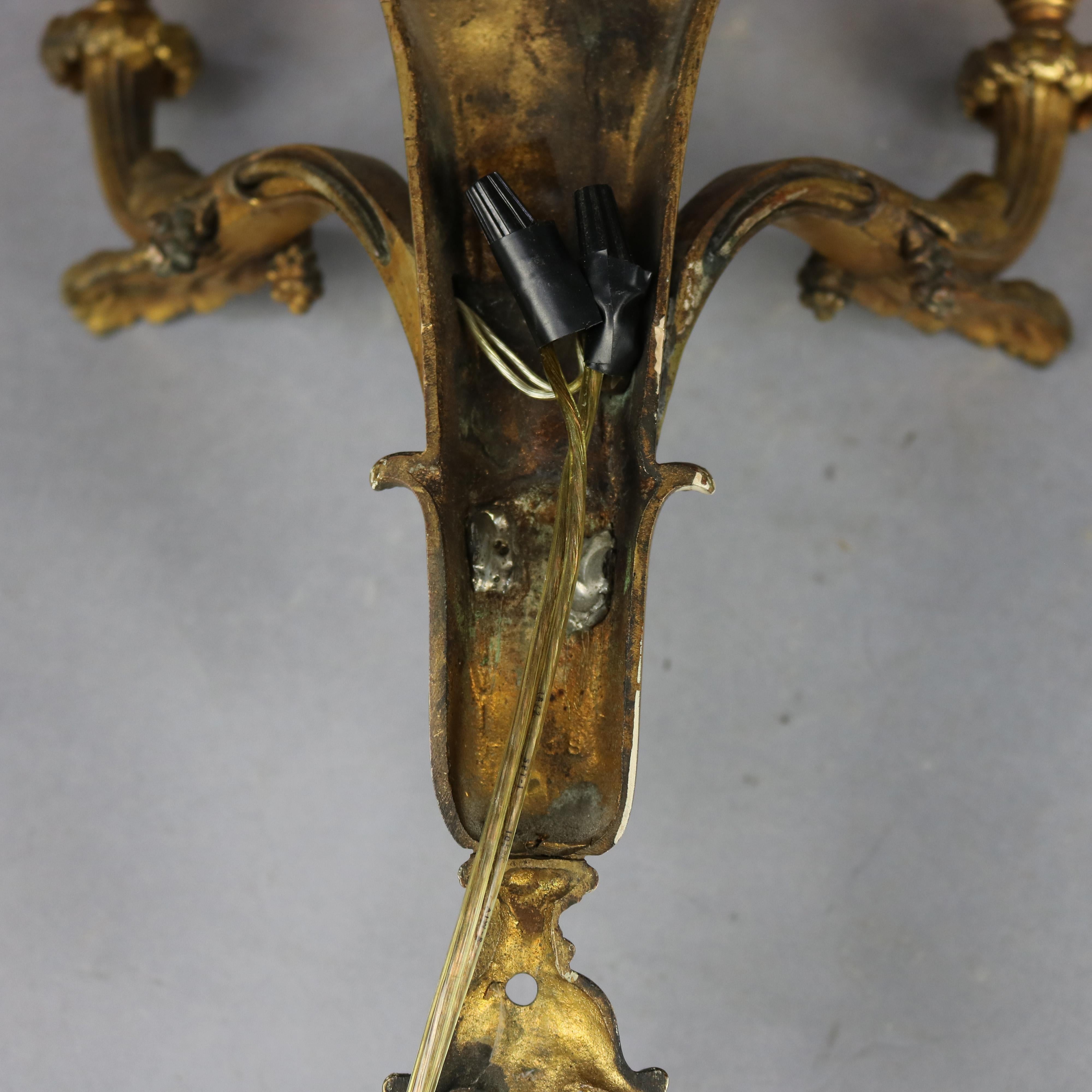 Antique Pair of French Empire Gilt Bronze Torchiere Wall Sconces, 20th Century 9
