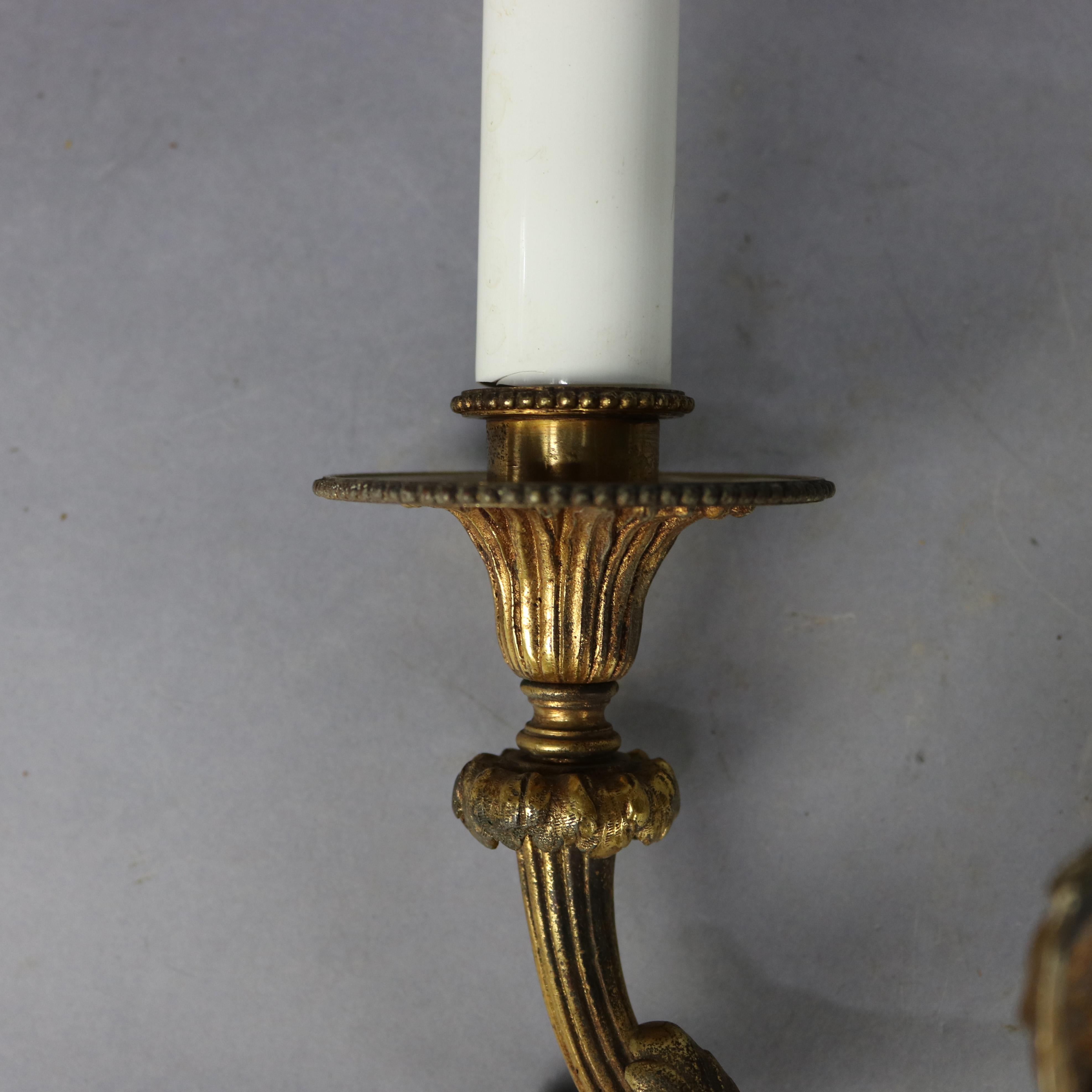 Antique Pair of French Empire Gilt Bronze Torchiere Wall Sconces, 20th Century 2