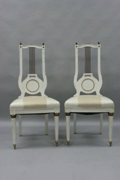 Antique Pair of French Empire Neoclassical Louis XVI Harp Lyre Back Side Chairs