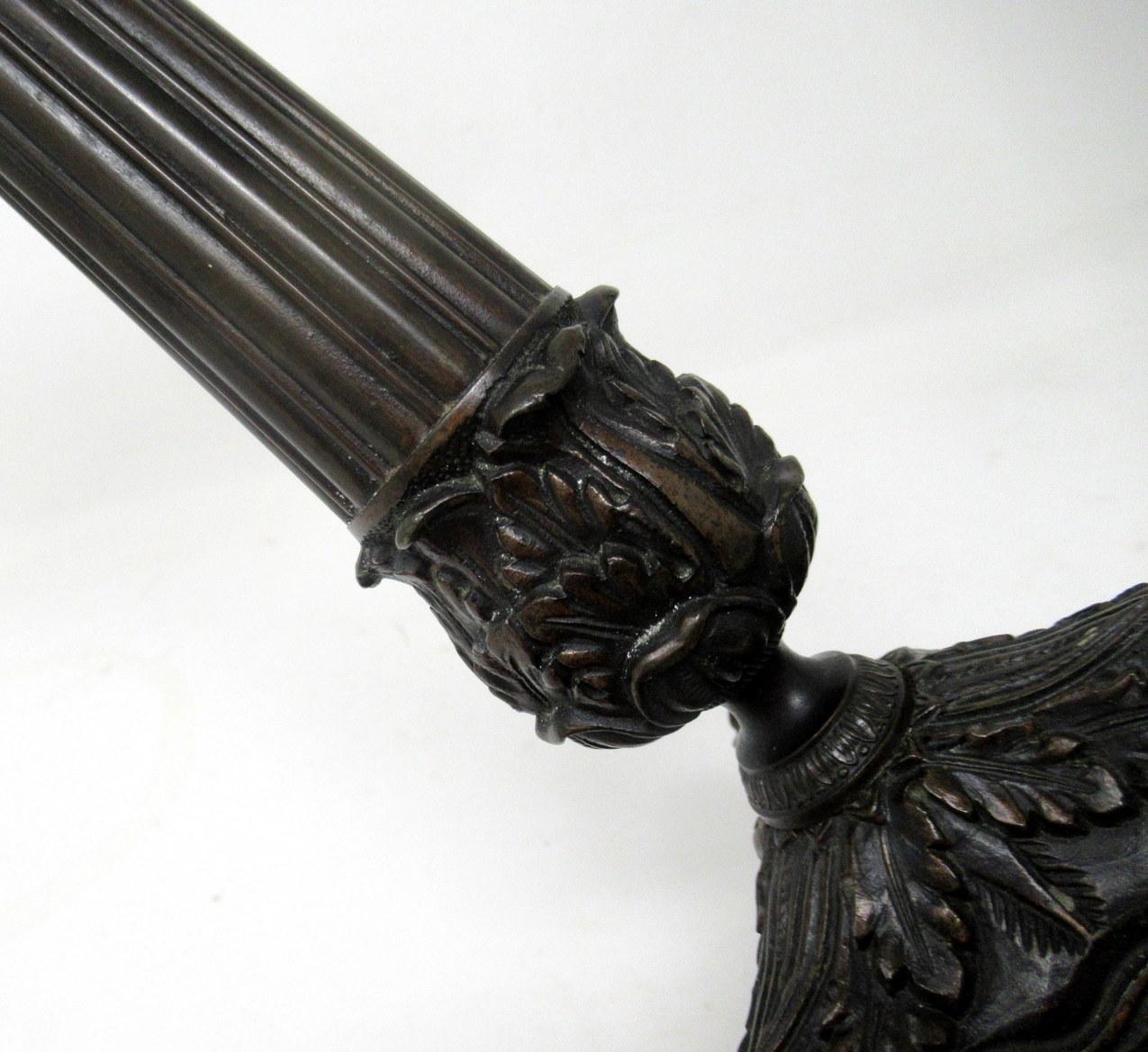 Antique Pair of French Empire Ormolu Bronze Dore Candlesticks Candelabra Regency 3