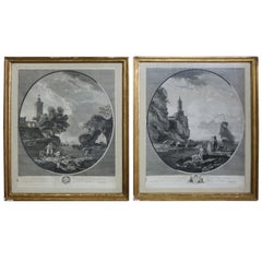 Antique Pair of French Etchings After Paintings by Joseph Vernet, 19th Century