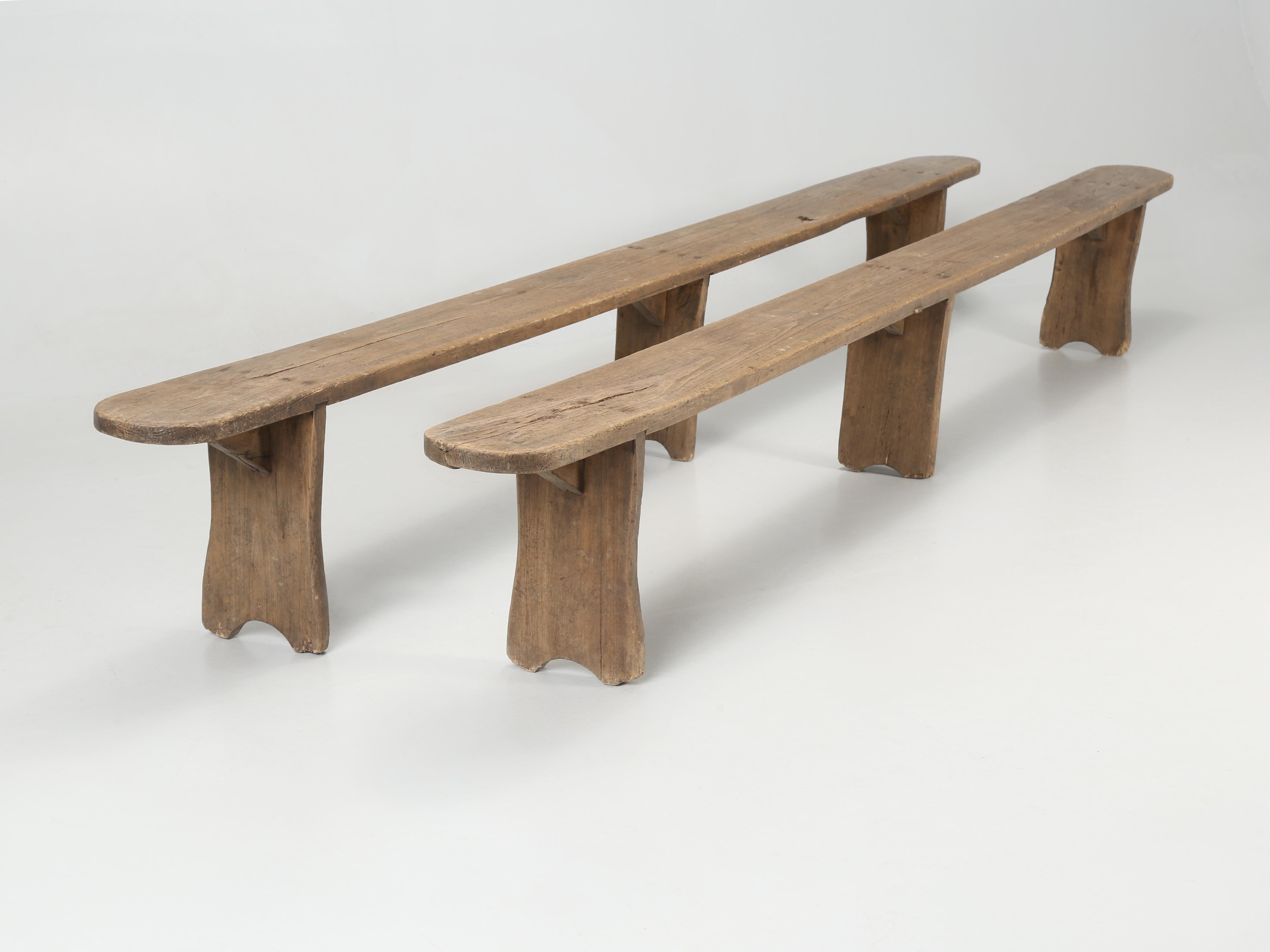 Country Antique Pair of French Farm House Table Benches in Oak Completely Original 1800s