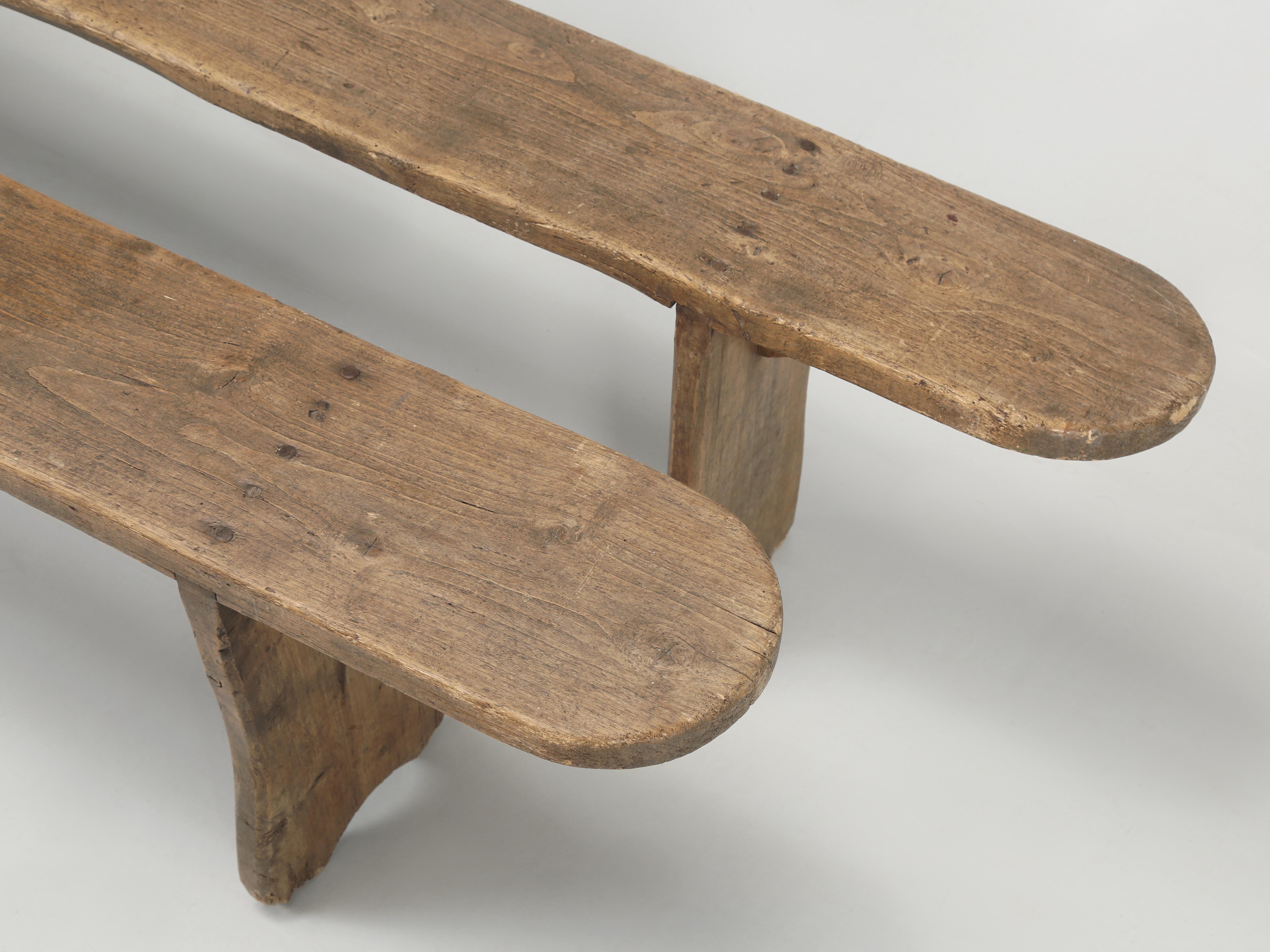 Hand-Crafted Antique Pair of French Farm House Table Benches in Oak Completely Original 1800s