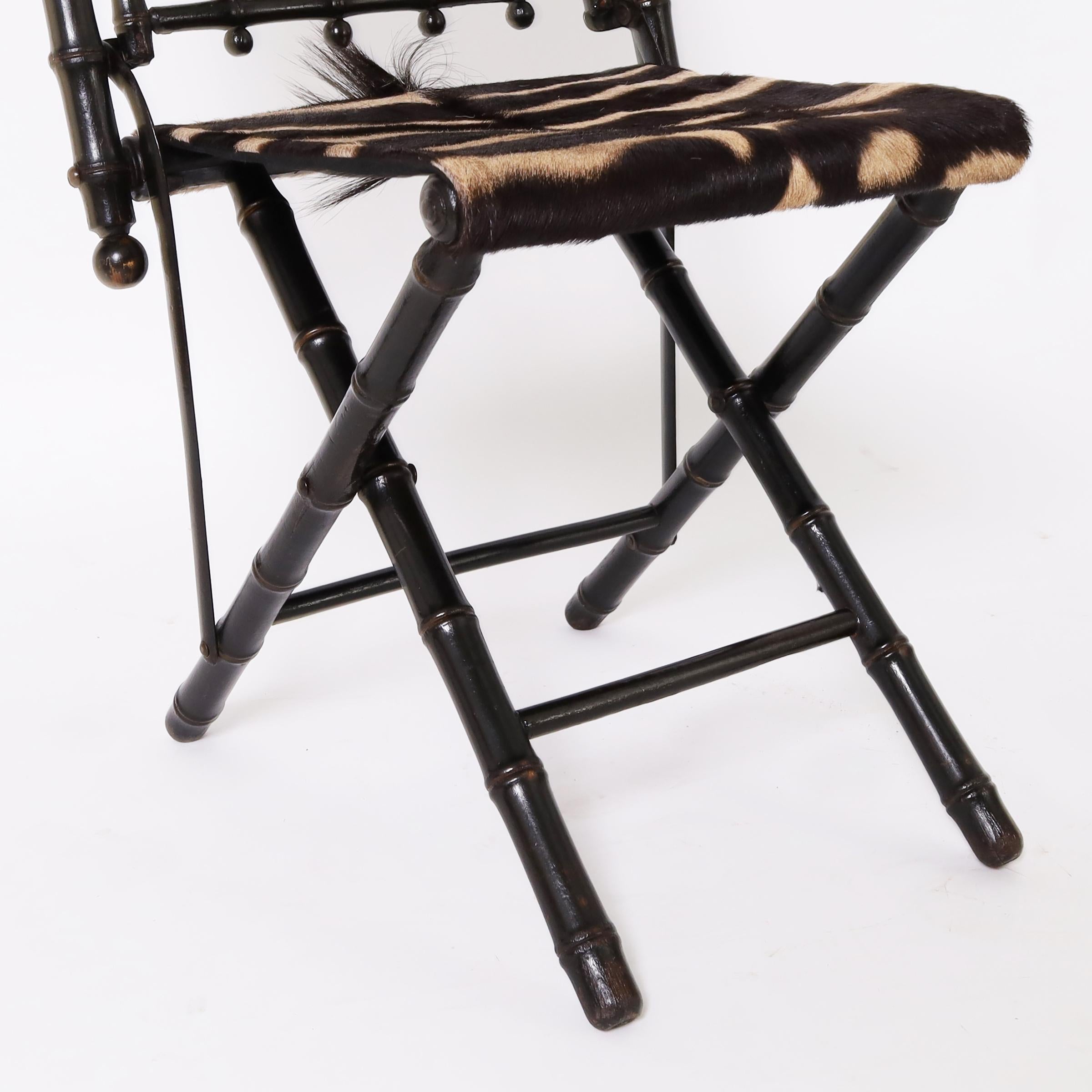 Antique Pair of French Faux Bamboo Chairs with Zebra 3