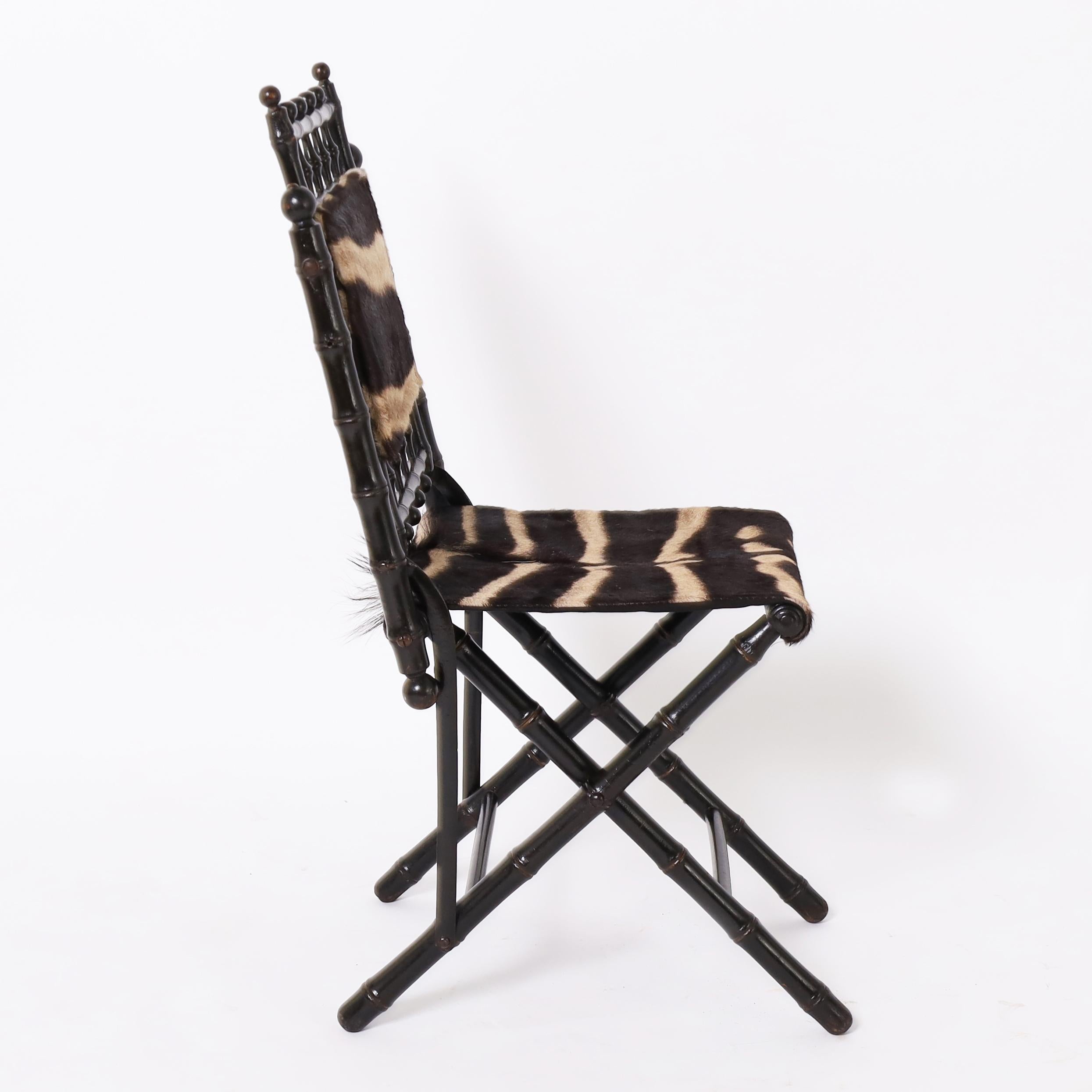 19th Century Antique Pair of French Faux Bamboo Chairs with Zebra