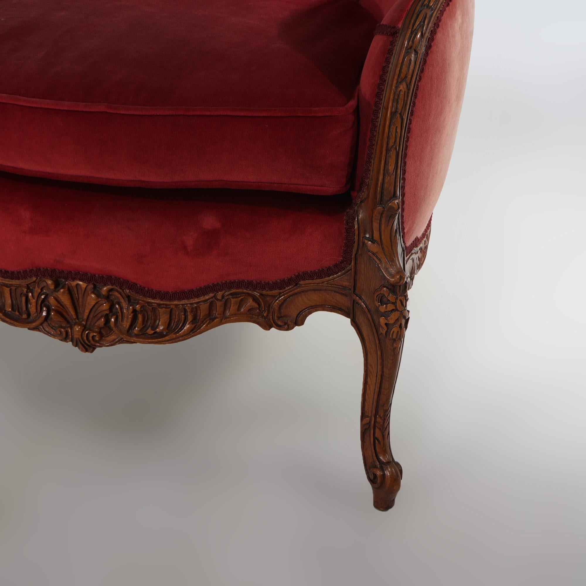 Antique Pair of French Figural Carved Walnut Fireside Wing Chairs Circa 1920 5