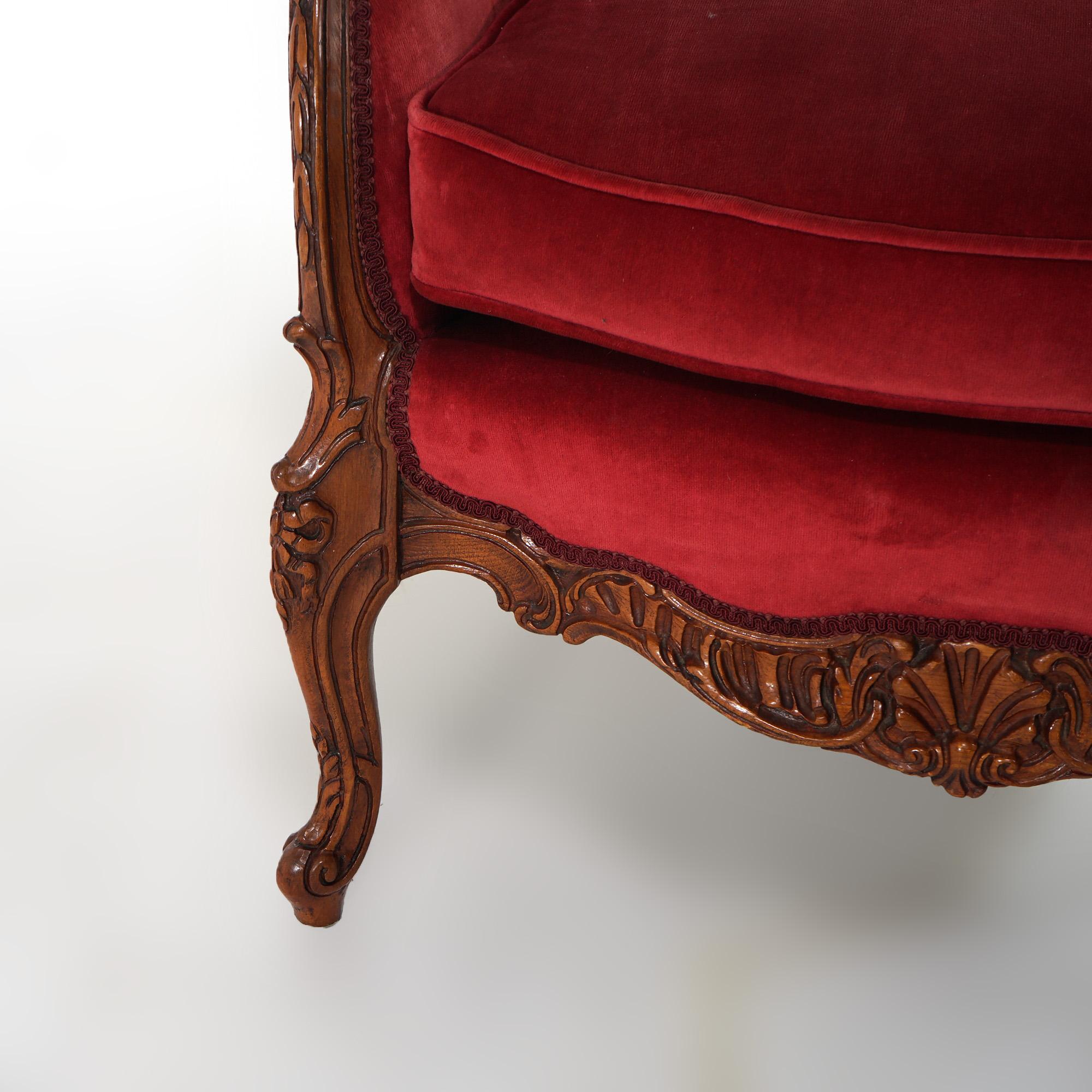 Antique Pair of French Figural Carved Walnut Fireside Wing Chairs Circa 1920 6