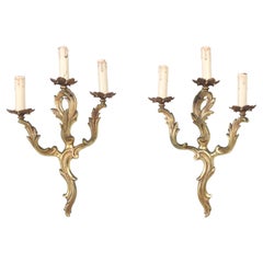 Antique Pair of French Gilt Bronze Louis XV or Rococo Style Sconces c1900-1920