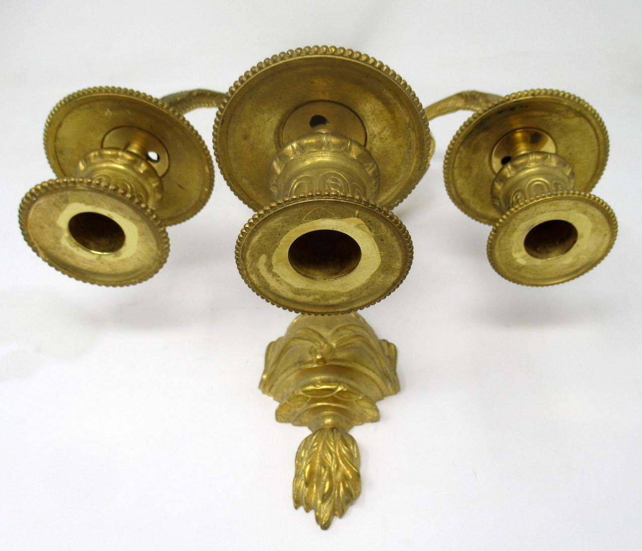Antique Pair of French Gilt Bronze Three-Light Wall Candle Sconces, 19th Century In Good Condition In Dublin, Ireland