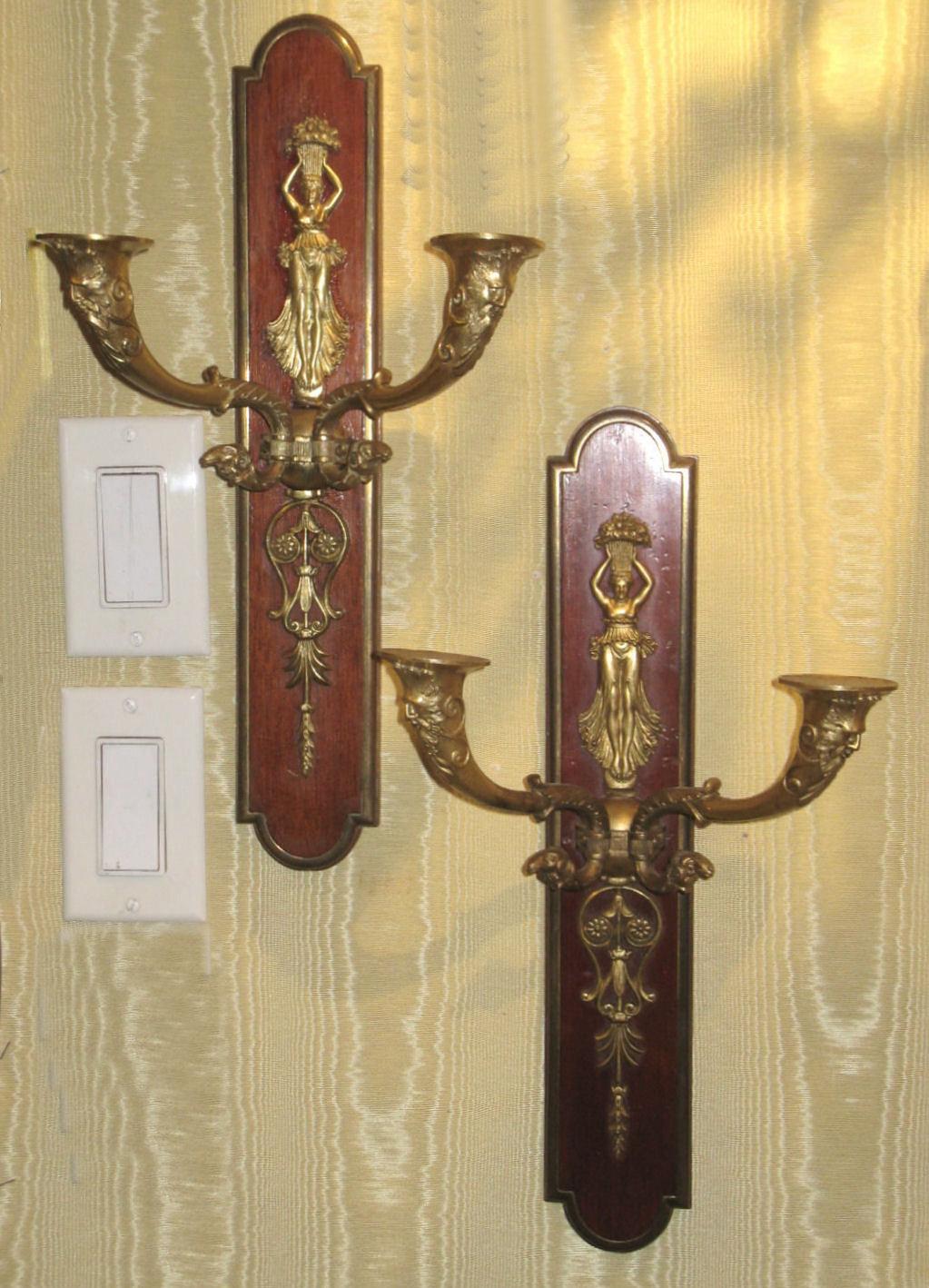 Antique pair of French Gilt Bronze Two-Arm Wall Light Sconces In Good Condition For Sale In New York, NY
