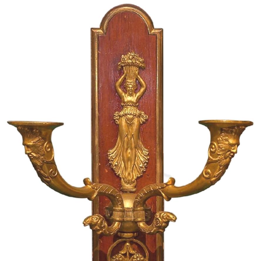 19th Century Antique pair of French Gilt Bronze Two-Arm Wall Light Sconces For Sale