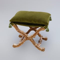 Antique Pair of French Giltwood Rococo Curule Benches, 19th Century