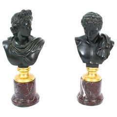 Antique Pair of French Grand Tour Bronze Busts Mercury & Apollo, 19th Century