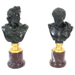 Antique Pair of French Grand Tour Bronze Busts Mercury & Apollo, 19th Century