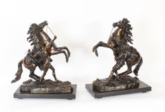 Antique Pair of French Grand Tour Bronze Marly Horses Sculptures 19th Century