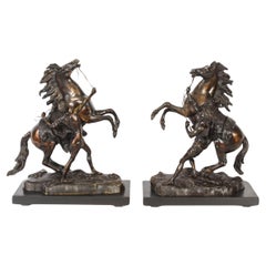 Antique Pair of French Grand Tour Bronze Marly Horses Sculptures 19th Century