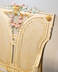 Antique Pair of French Handpainted Creme & Multicolour Brocade Chairs