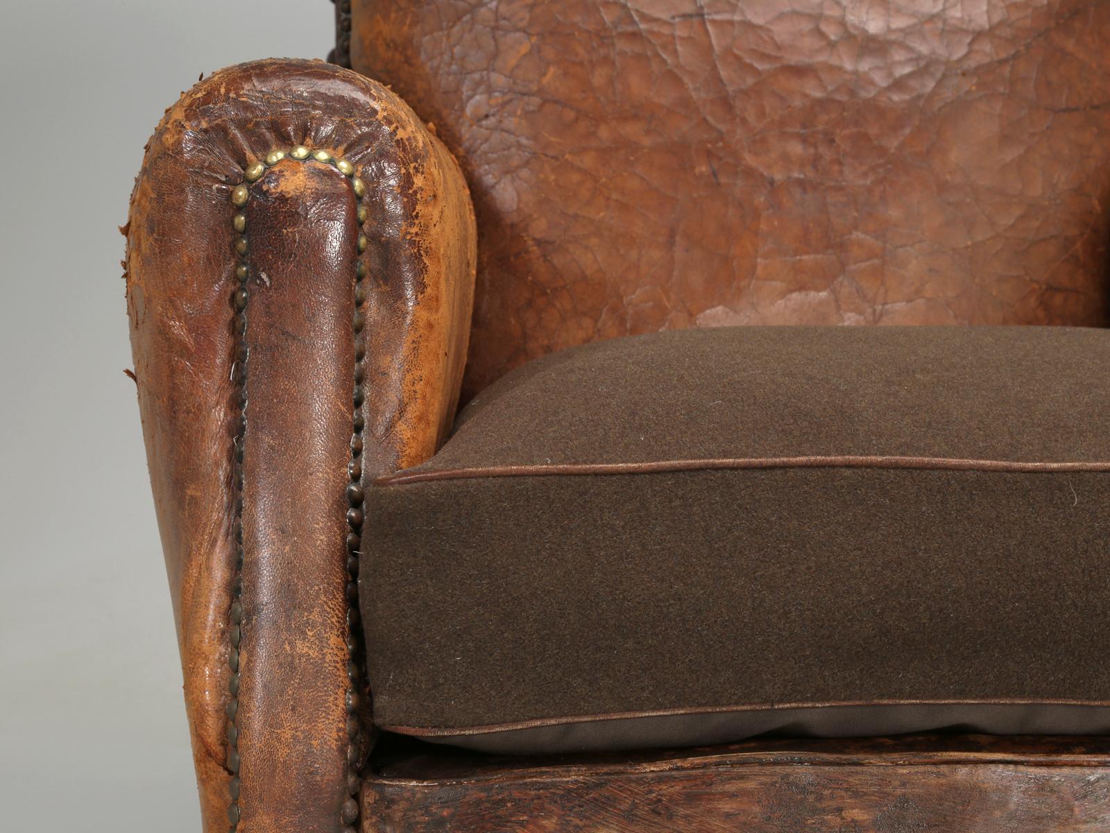 Antique Pair of French Leather Club Chairs from the 1920s Extensively Restored 7